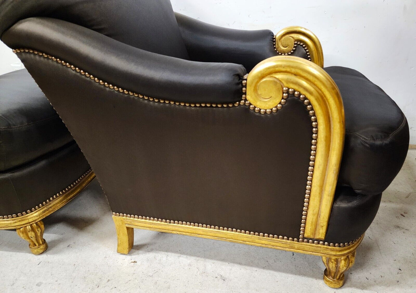 Art Deco Gilt Finish Club Chair & Ottoman