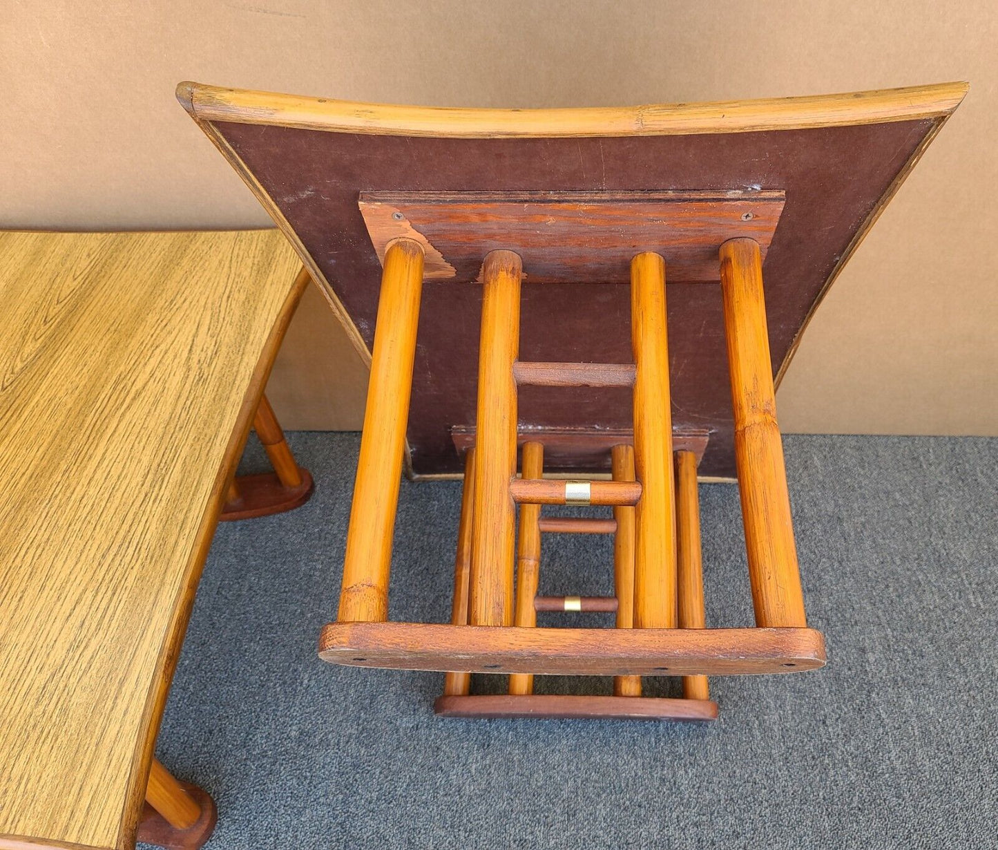 Vintage Bamboo Boho Chic Chinoiserie Side End Tables - A Pair