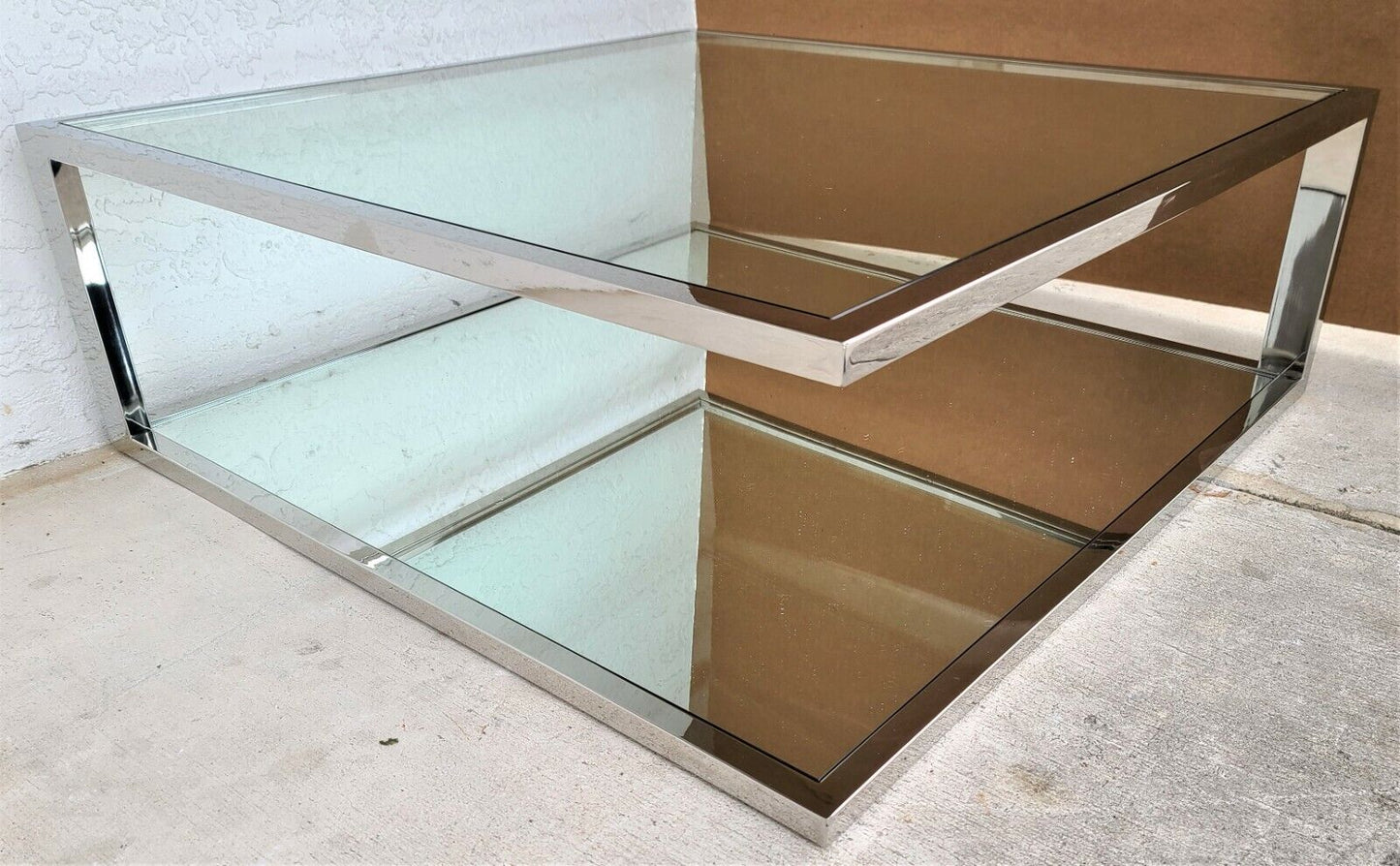 MAISON JANSEN Mid Century Italian Modern Chrome & Glass Coffee Table Hoof Feet