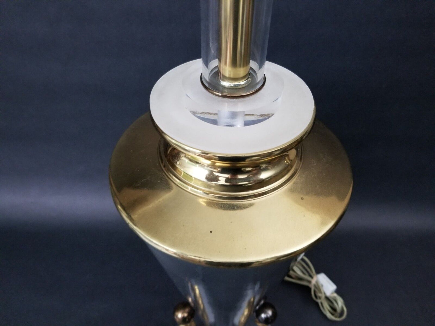 1990's Monumental Bauer Lamp Co Brass Acrylic Lucite Metal Table Lamp 33"