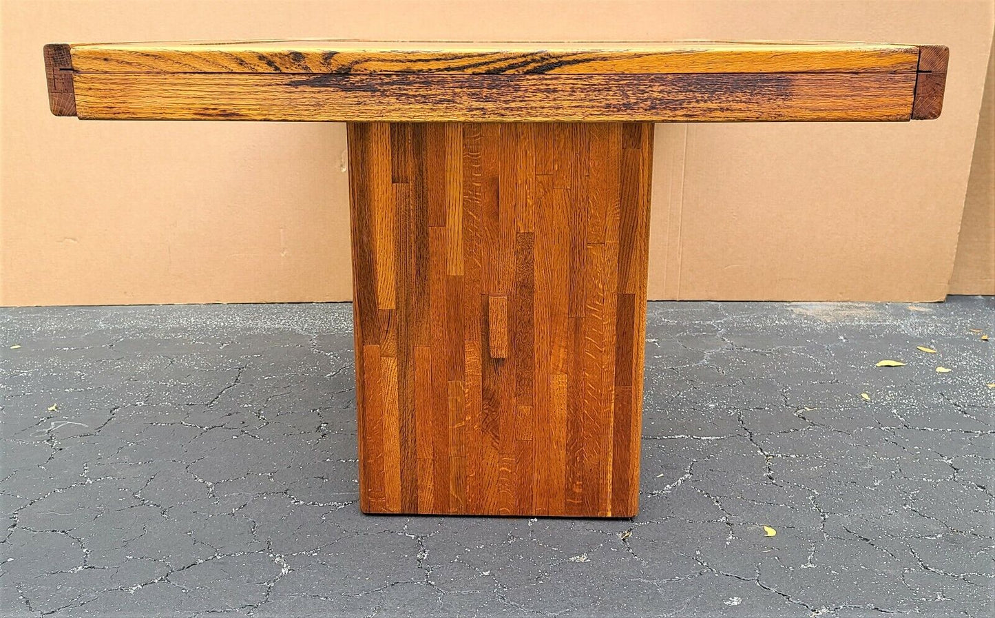 MCM Vintage Solid Teak Smoked Glass Extendable Pop Up Leaf Dining Table