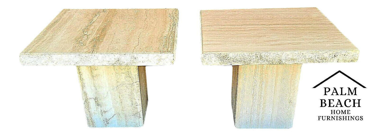 Italian Walnut Travertine Marble Side End Table by Stone International