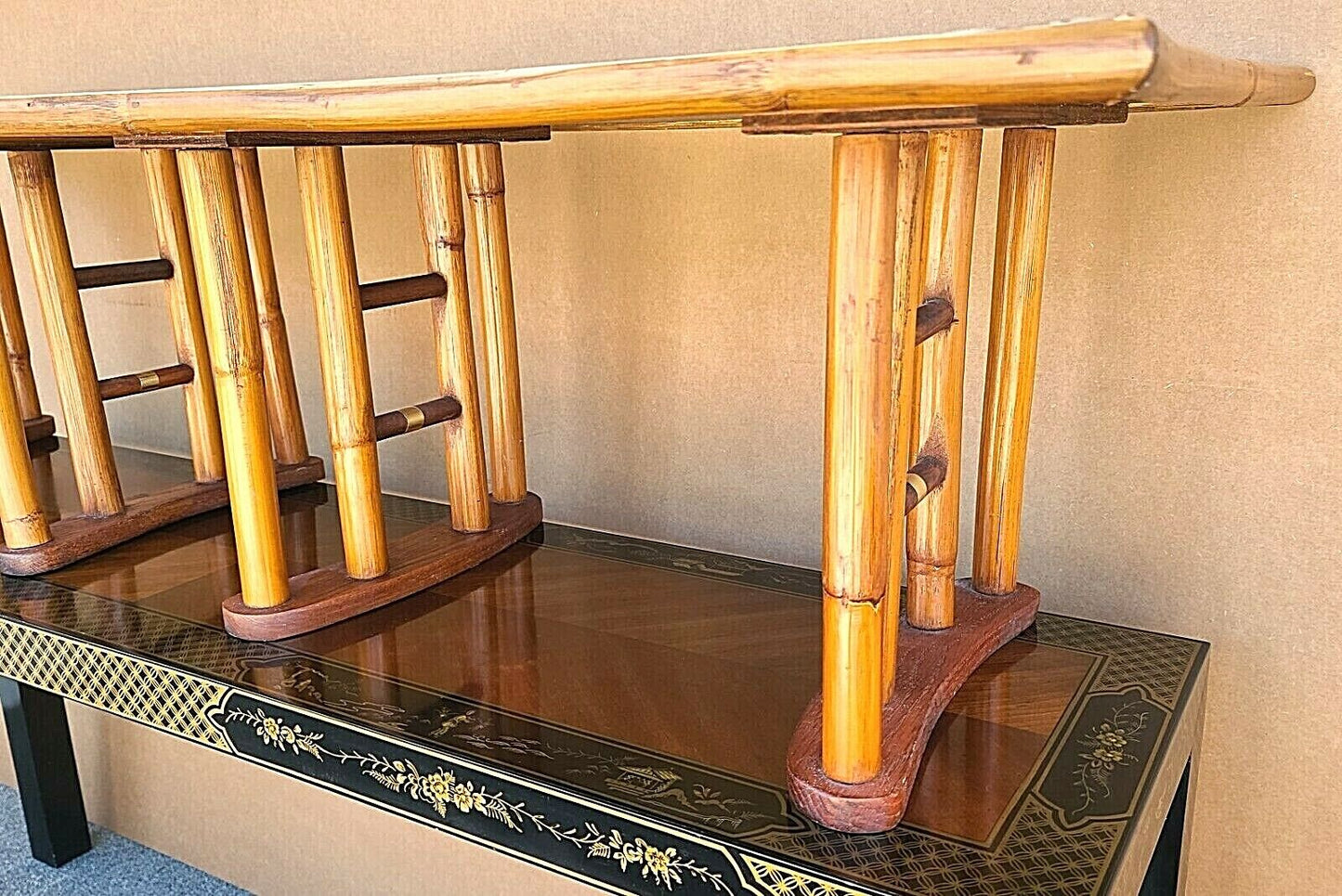 Vintage Bamboo Boho Chic Chinoiserie Side End Tables - A Pair