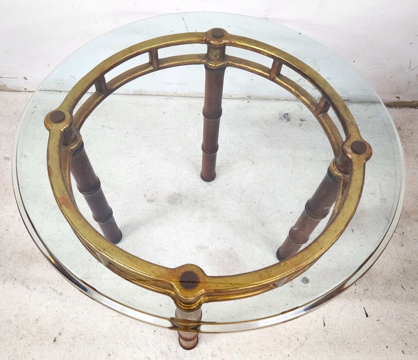 Bamboo Side Table Vintage Gilt Metal Wood Glass