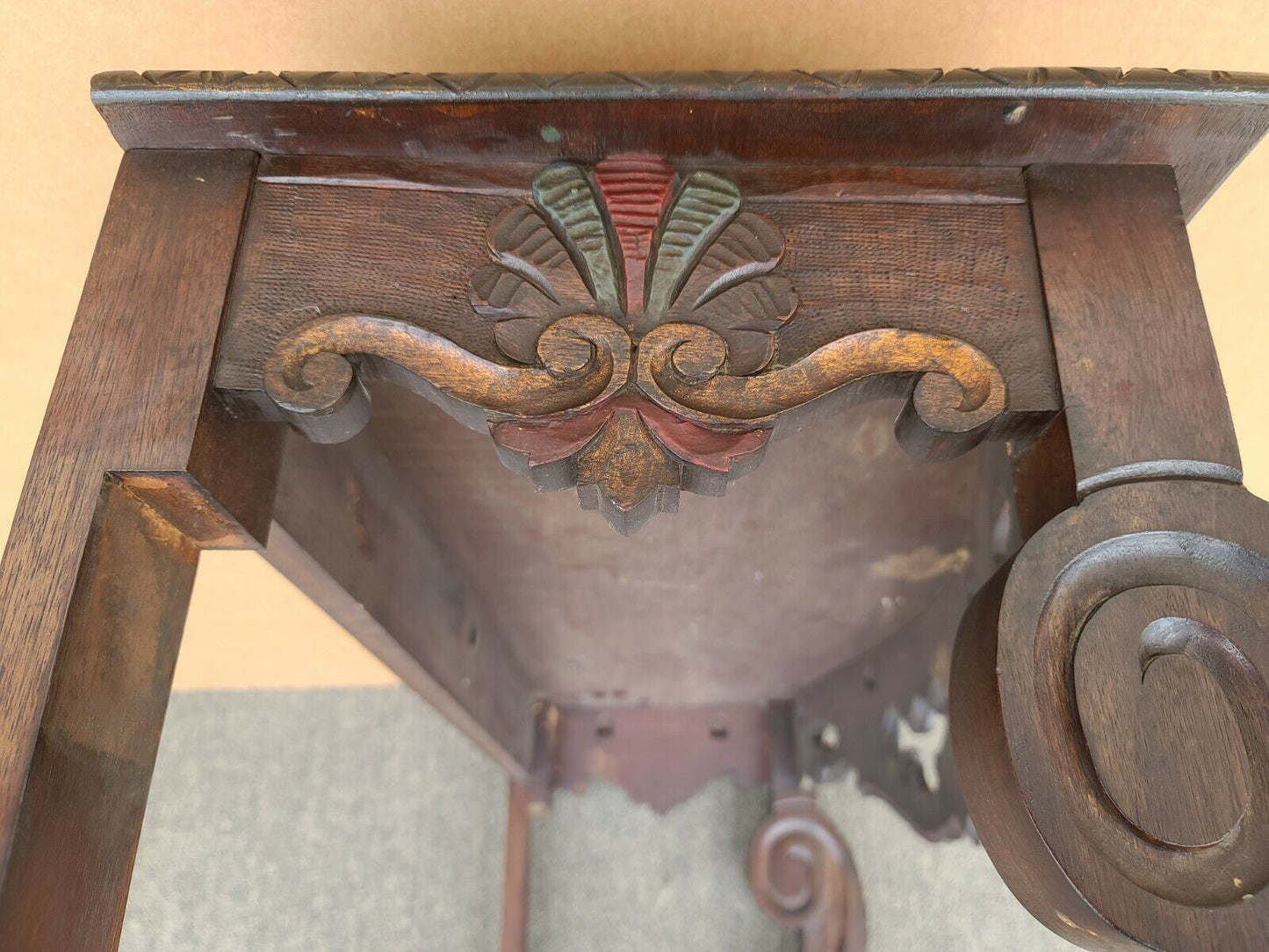 Antique English Regency Carved Acanthus Polychrome Console Table