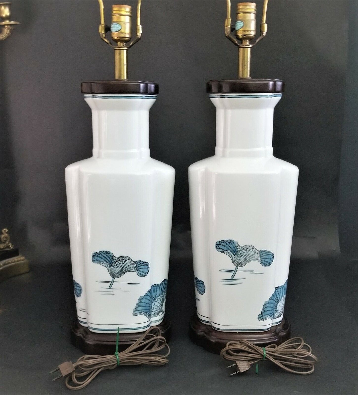 Vintage KNOB CREEK Asian Chinoiserie Porcelain Table Lamps - A Pair