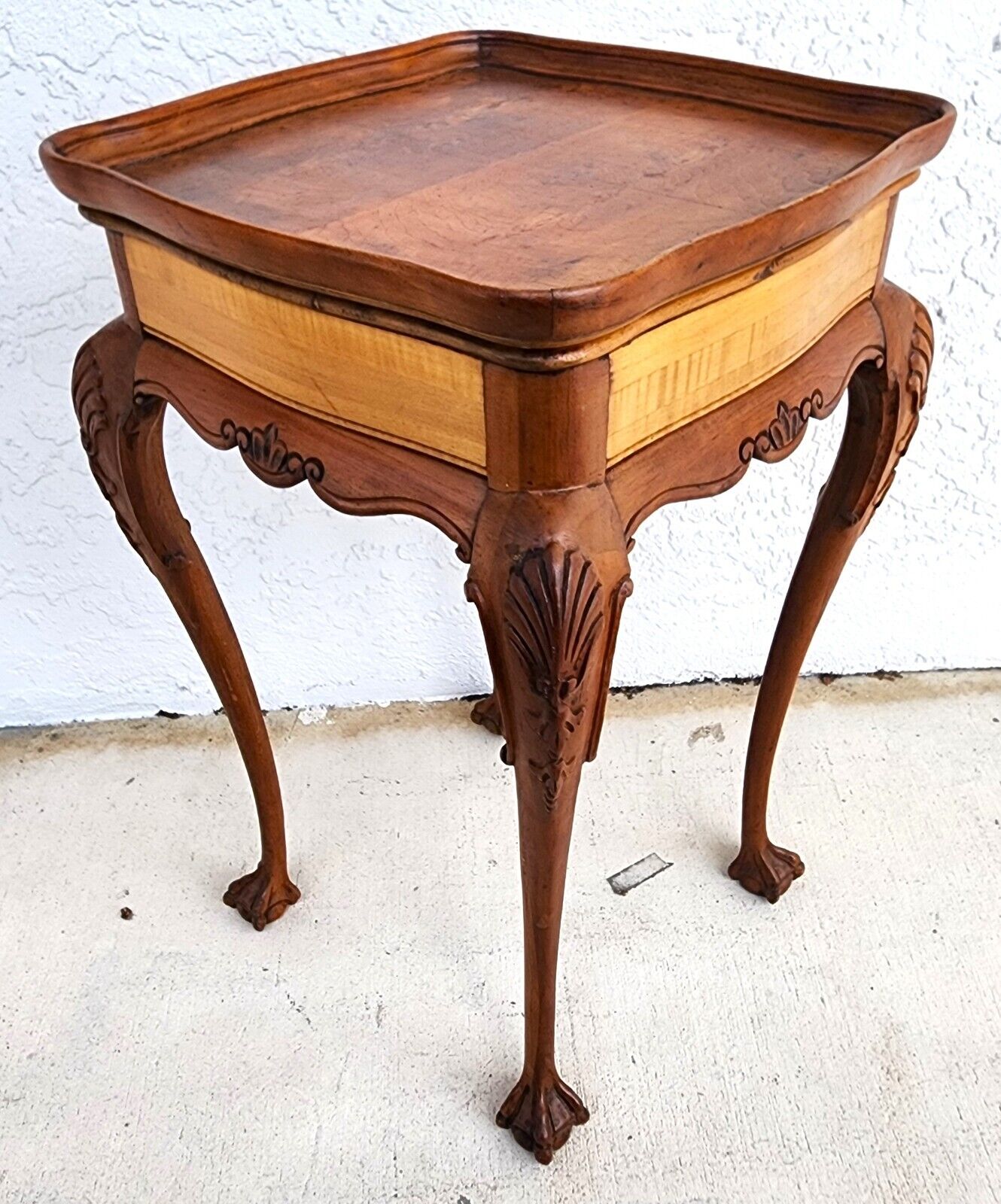 Antique Accent Table French Side Lamp Solid Wood Burl Top