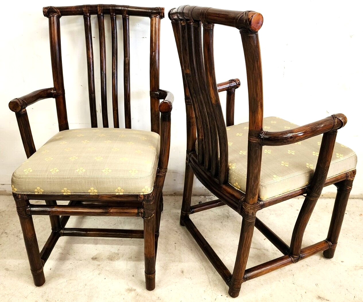 Bamboo Dining Chairs Vintage Asian Pogoda Silk by McGuire Set of 2