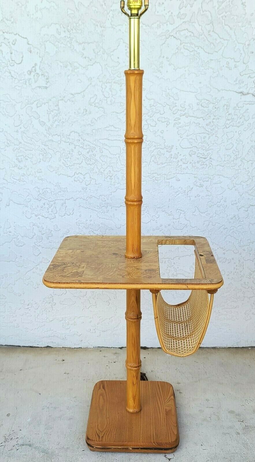 Vintage Bamboo Tiki Boho Chic Magazine Holder Floor Lamp Table