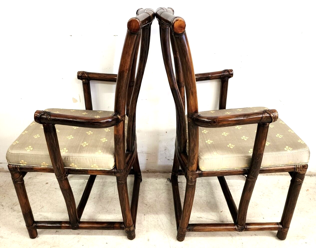 Bamboo Dining Chairs Vintage Asian Pogoda Silk by McGuire Set of 2