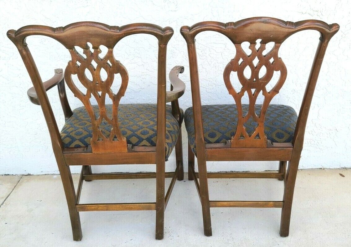 Vintage Chippendale Mahogany Dining Chairs w Carved Tassels & Drapery - Set of 6