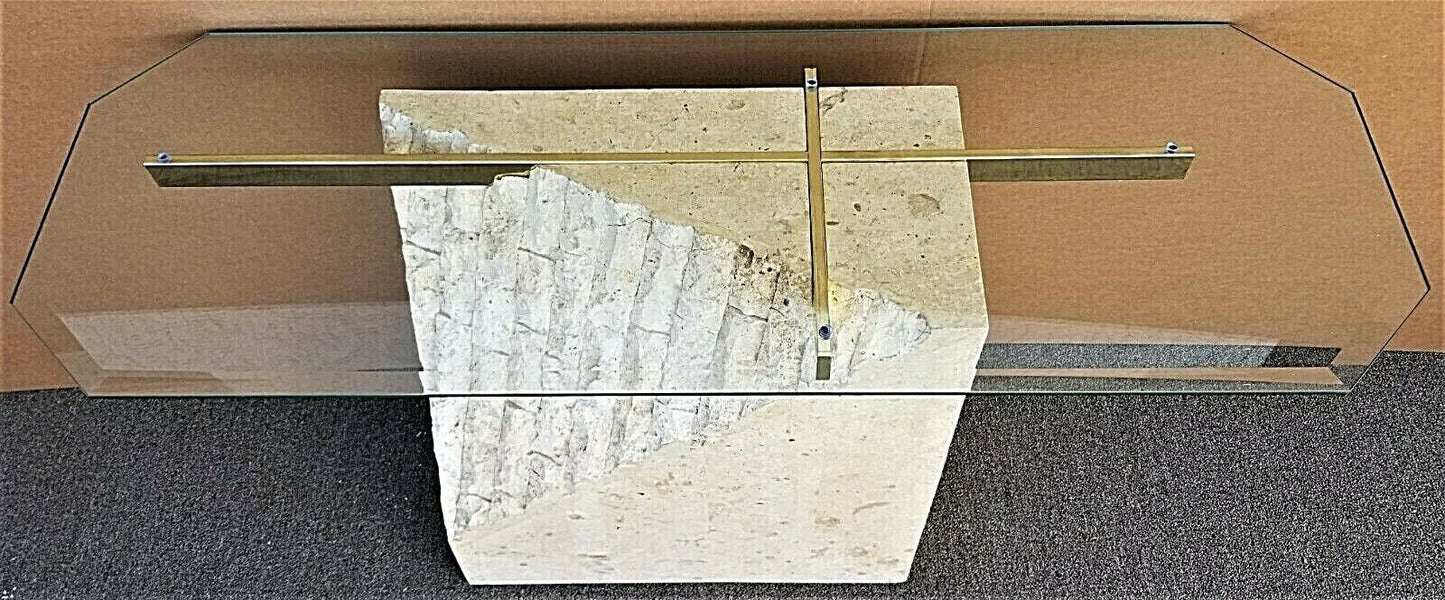 80's MAITLAND SMITH Mactan Tessellated Stone Brass Glass Console Sofa Table