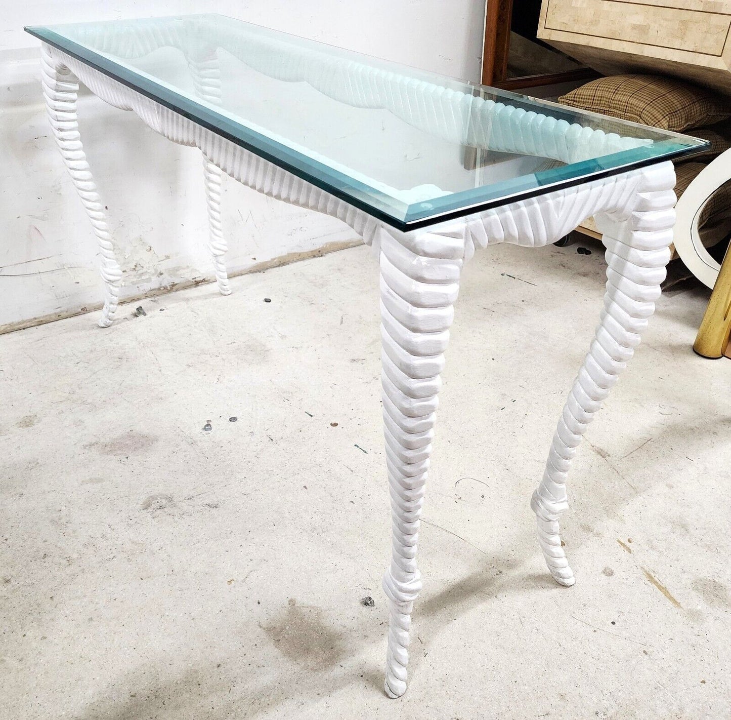 Italian Glass Console Solid Wood Faux Rope