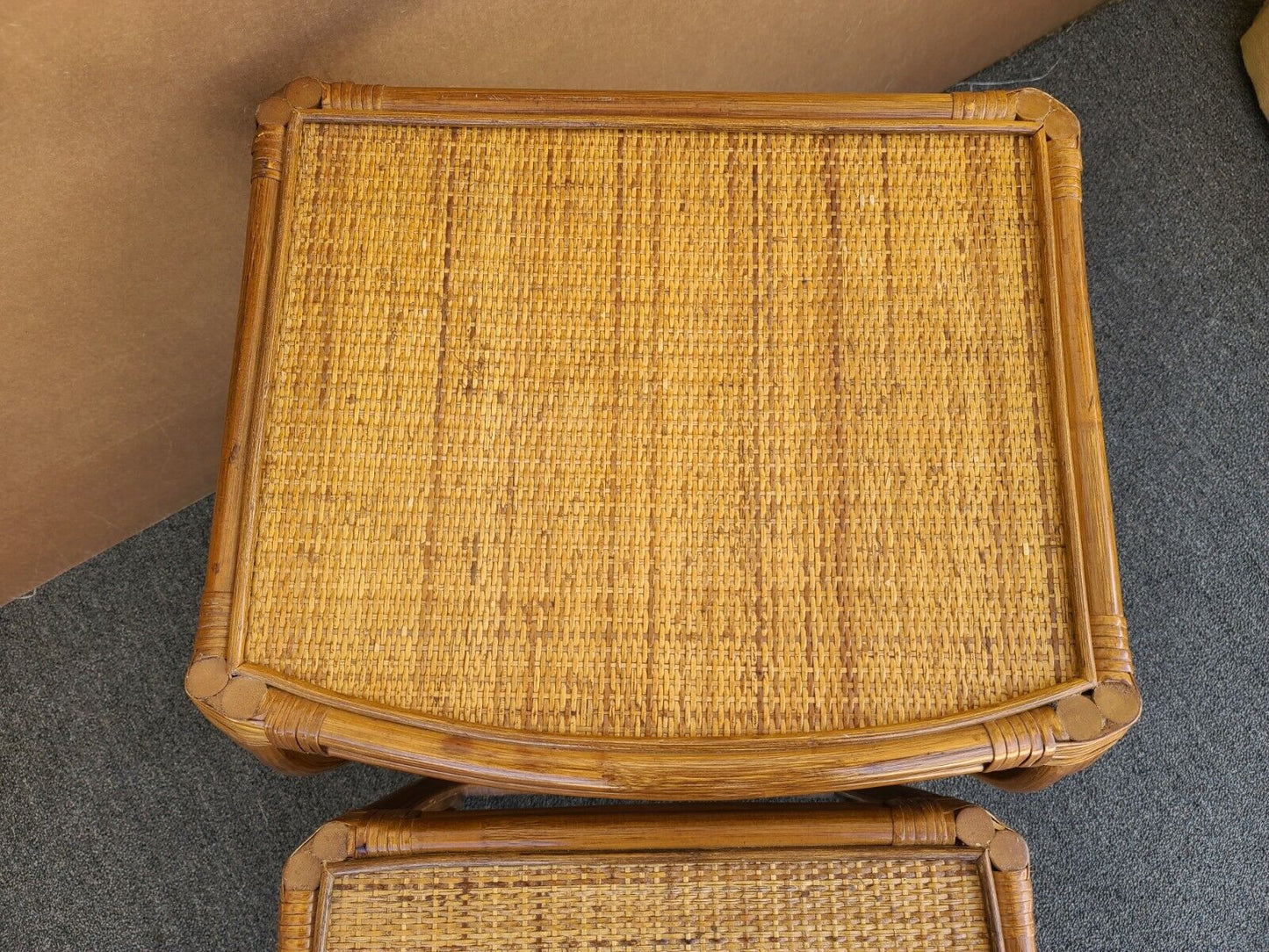 Vintage French Country Bamboo Wicker Rattan Nesting Tables