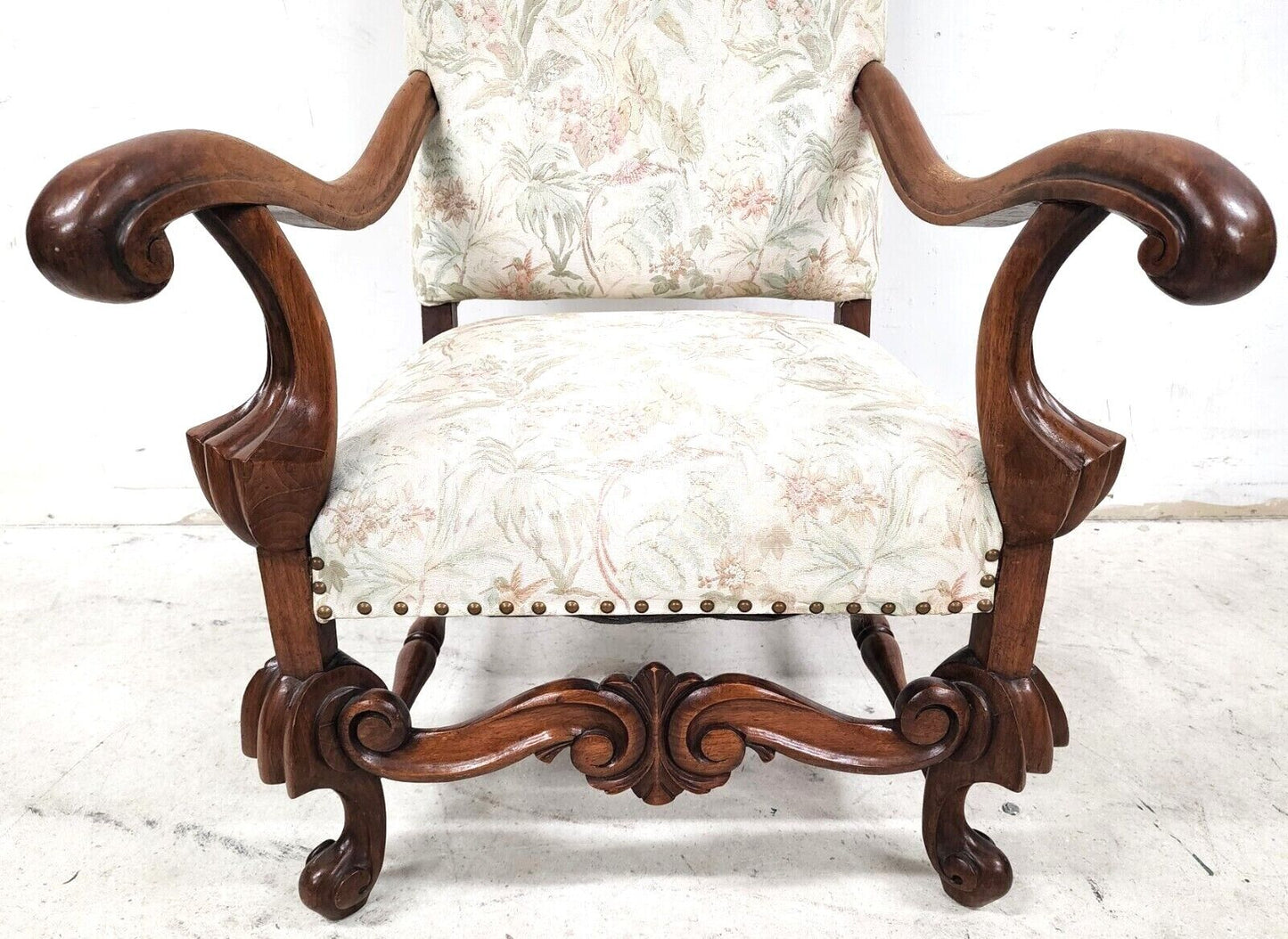 1800s French Louis XIII Walnut Throne Armchair