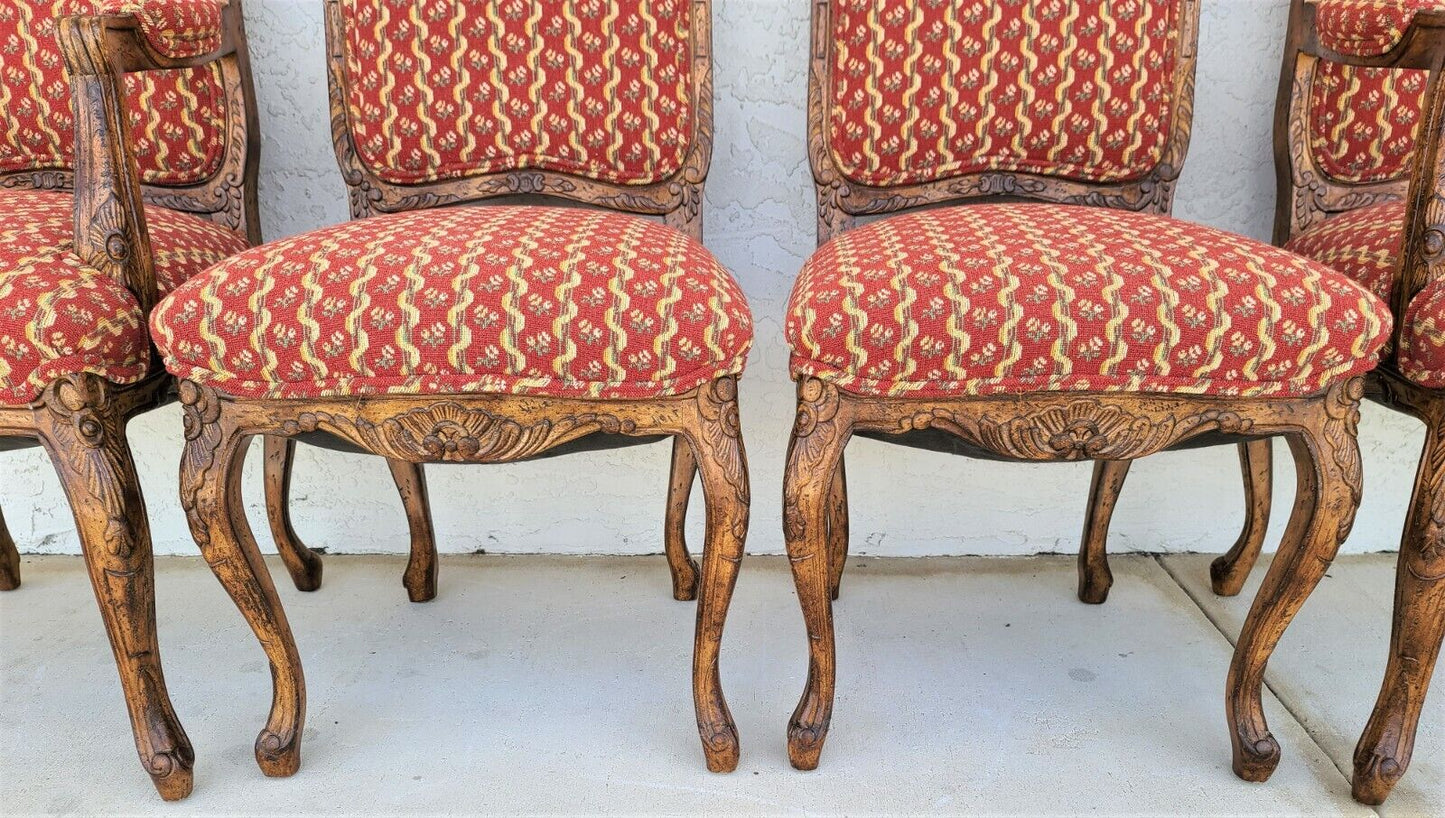 (4) Newly Upholstered French Provincial Louis XV Style Solid Wood Dining Chairs