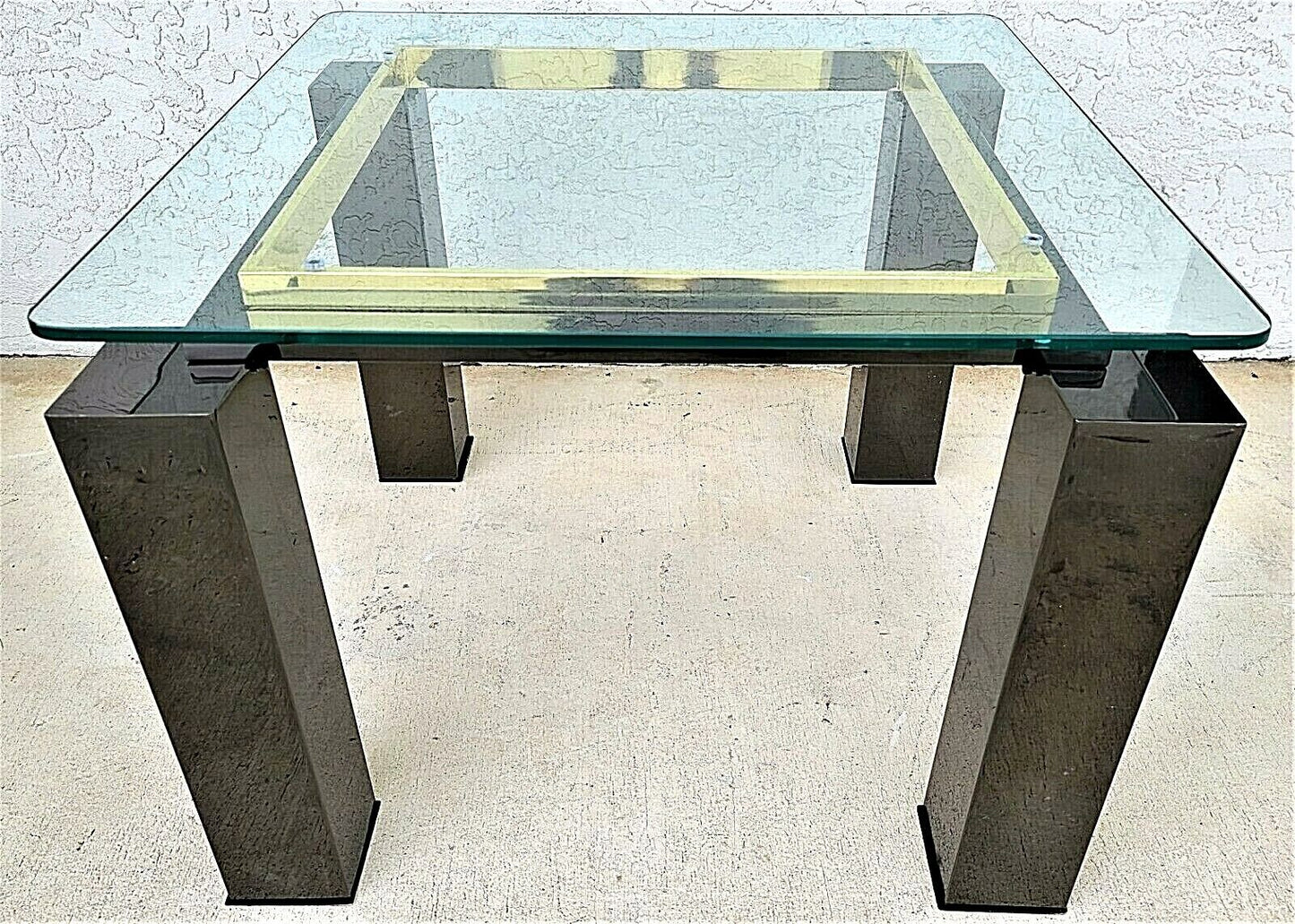 MCM Milo Baughman Style Italian Black Chrome Brass Glass Coffee Side End Table