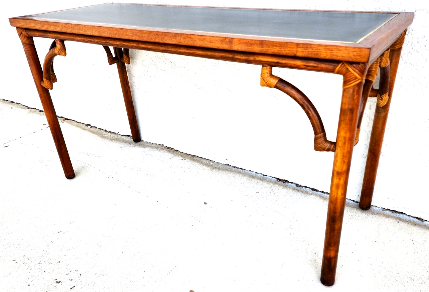 Bamboo Console Sofa Table Vintage 1970s Boho MCM