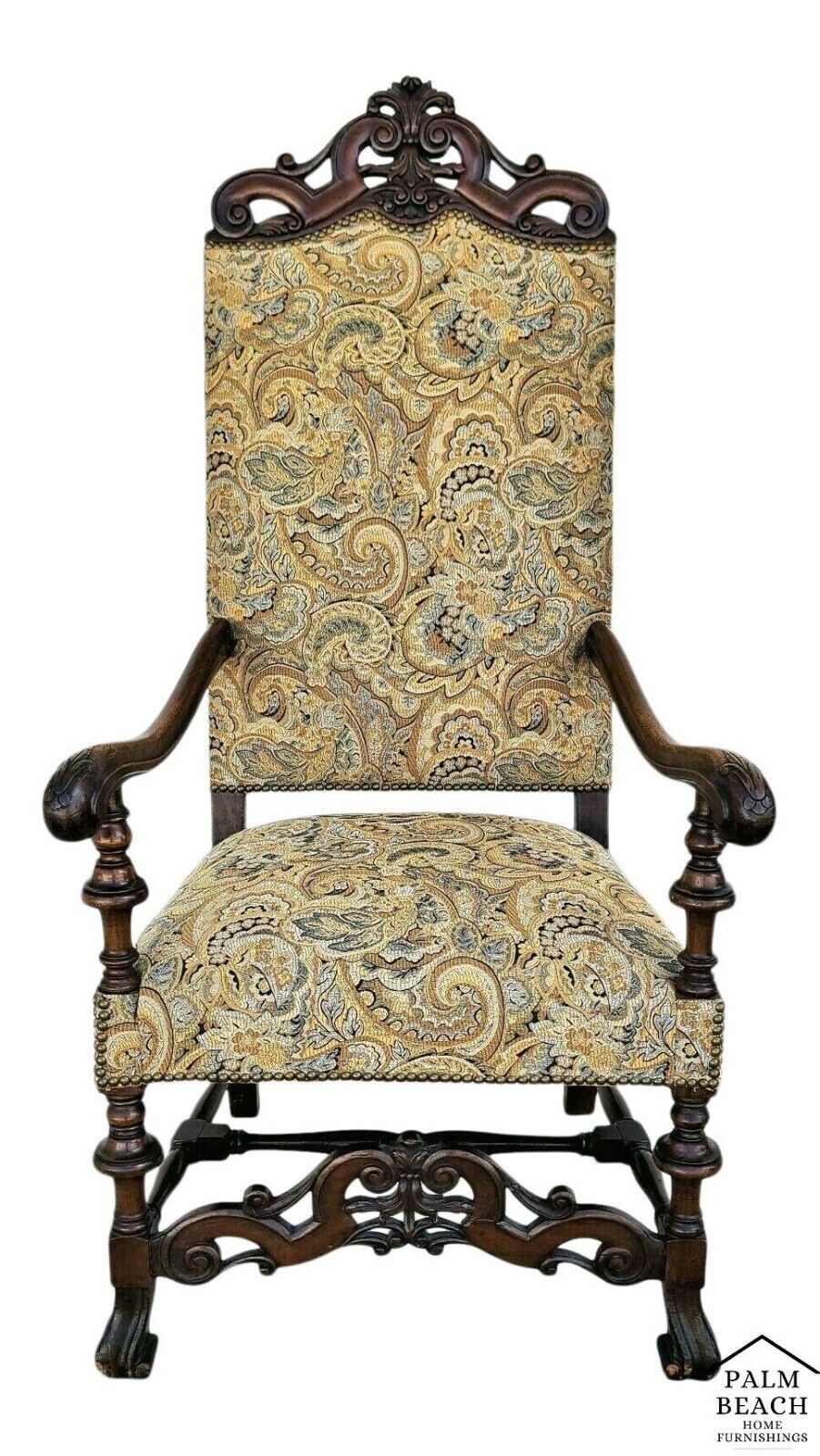 1800s French Louis XIII Walnut Throne Armchair