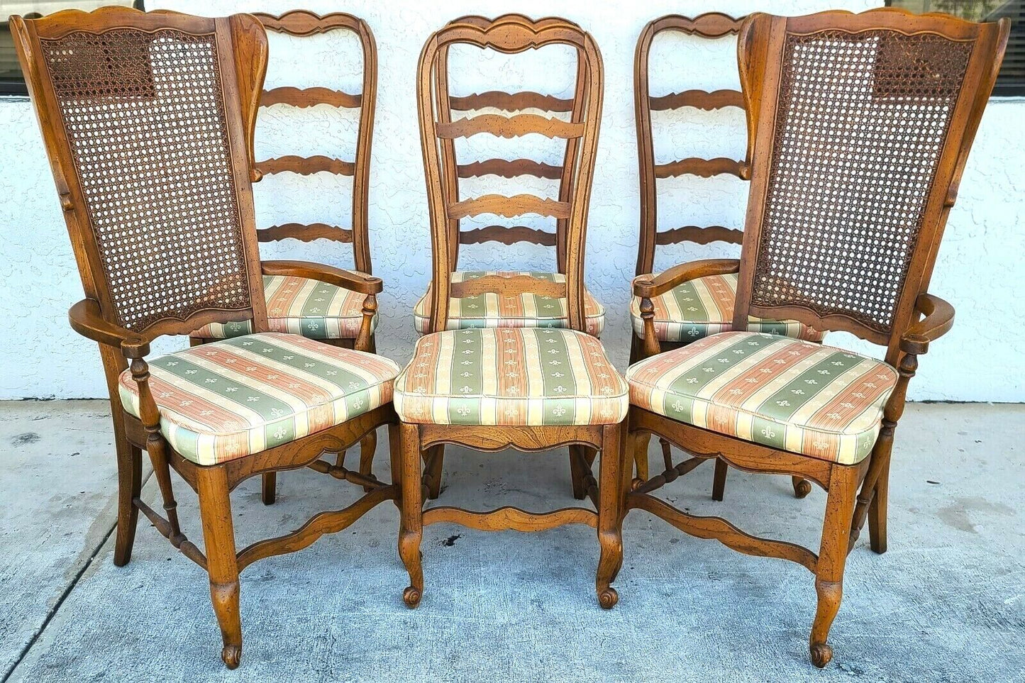 Vintage French Country Oak Dining Chairs - Set of 6