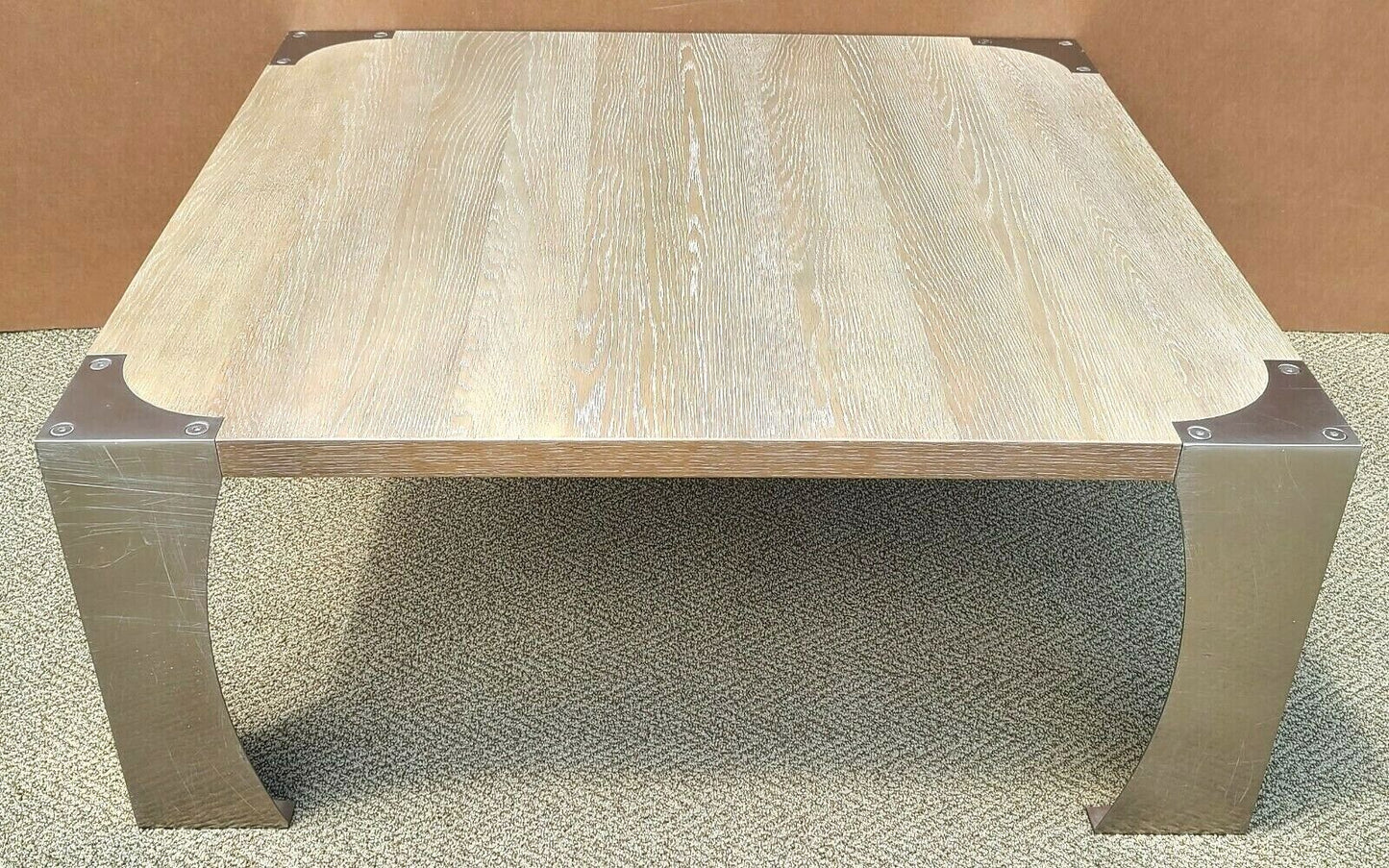 BERNHARDT MCM Modern Brushed Steel and Solid Wood Cocktail Coffee Table