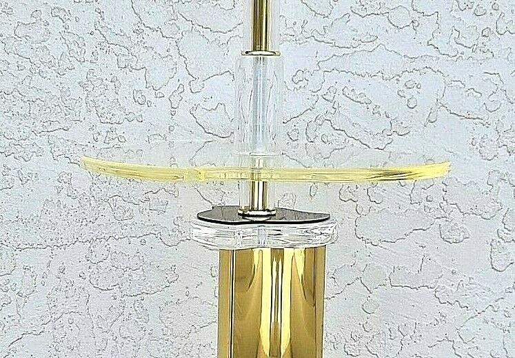 Vintage Art Deco BAUER Lucite & Brass Floor Lamp With Table