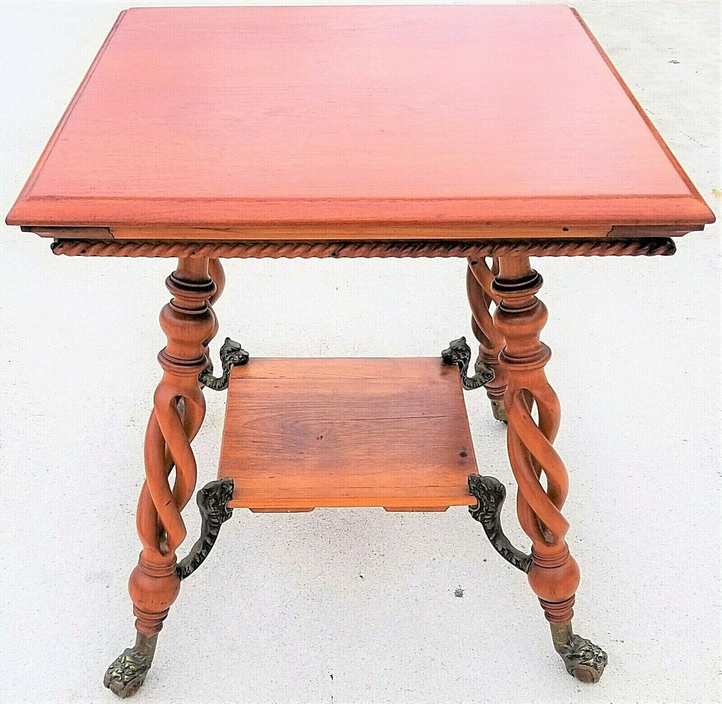 Antique Asian Chinoiserie Wood & Brass Dragons Claw & Ball Lamp Accent Table 29"