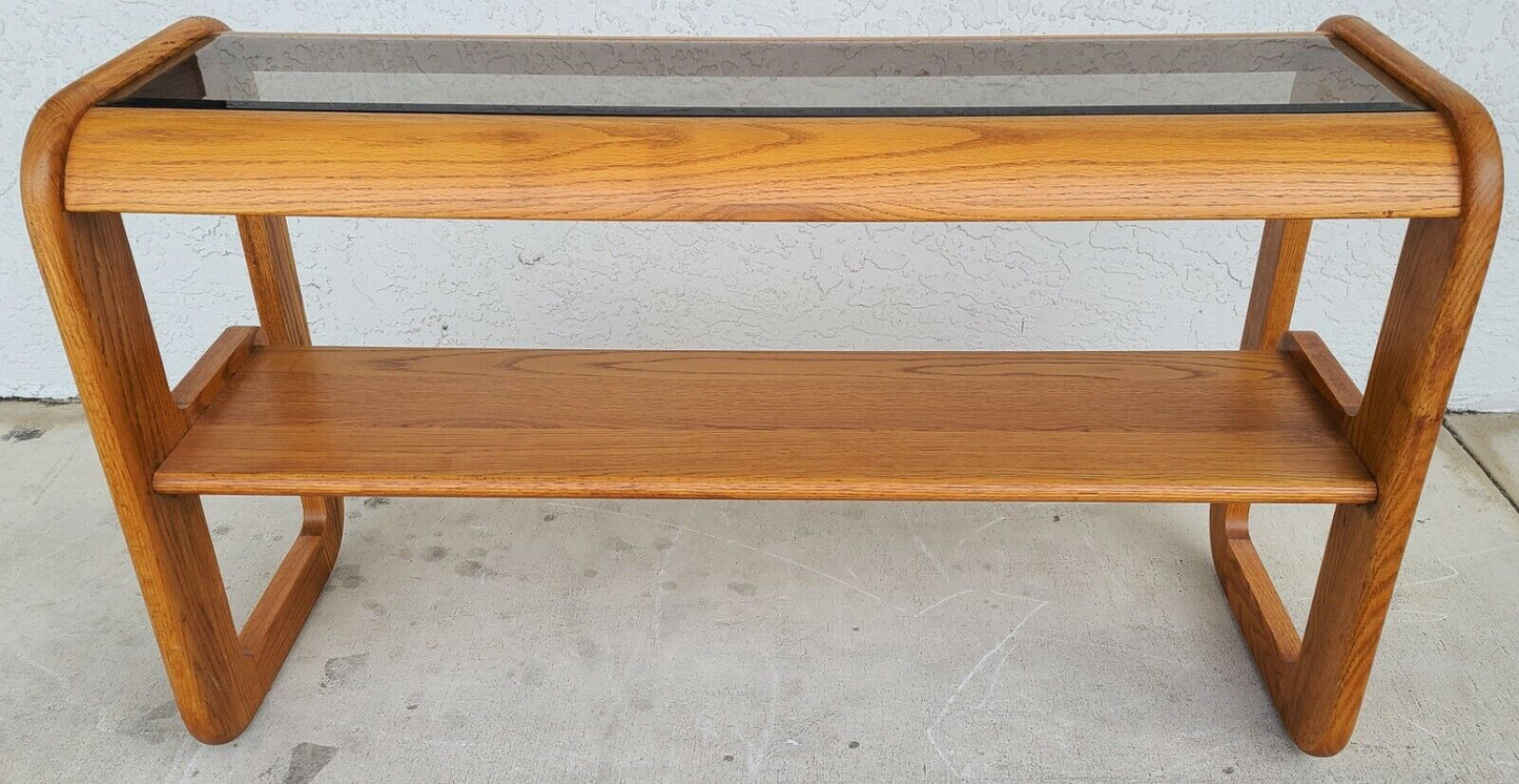 (2) 1970's Mid Century Modern Hodges Mersman Oak Smoked Glass End Tables