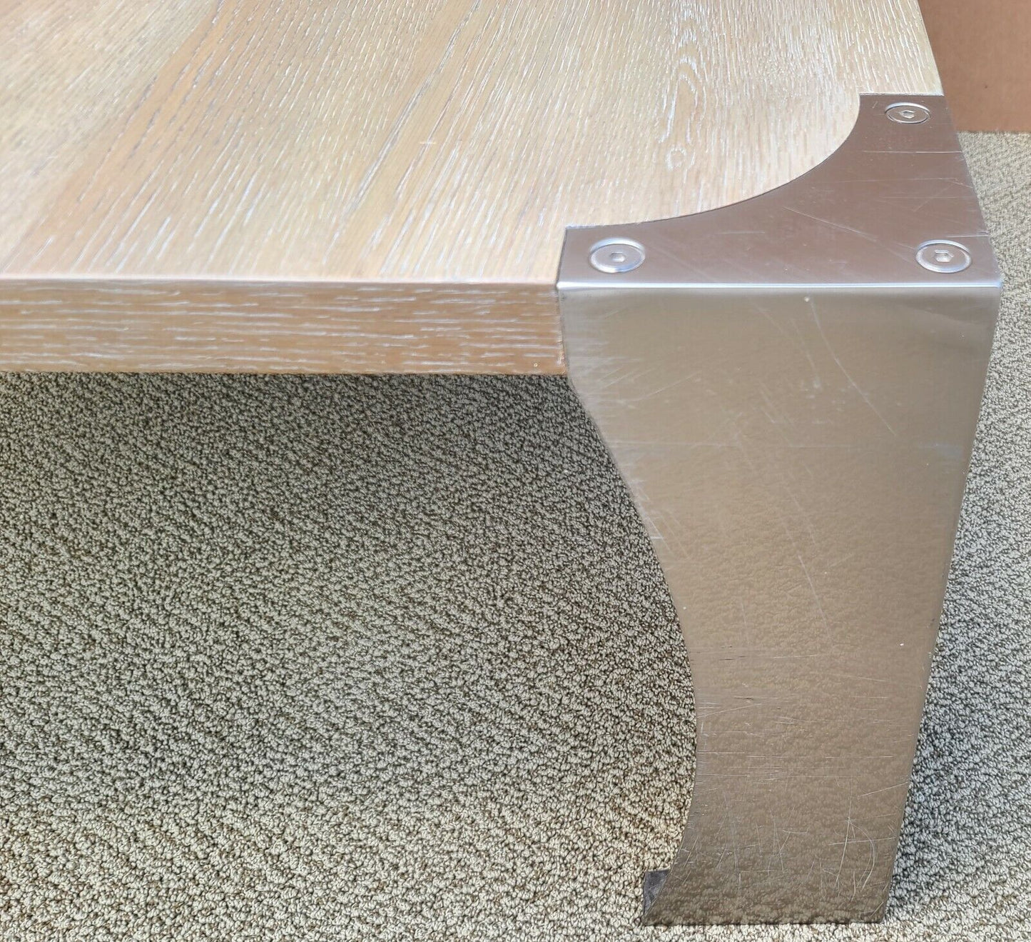 BERNHARDT MCM Modern Brushed Steel and Solid Wood Cocktail Coffee Table