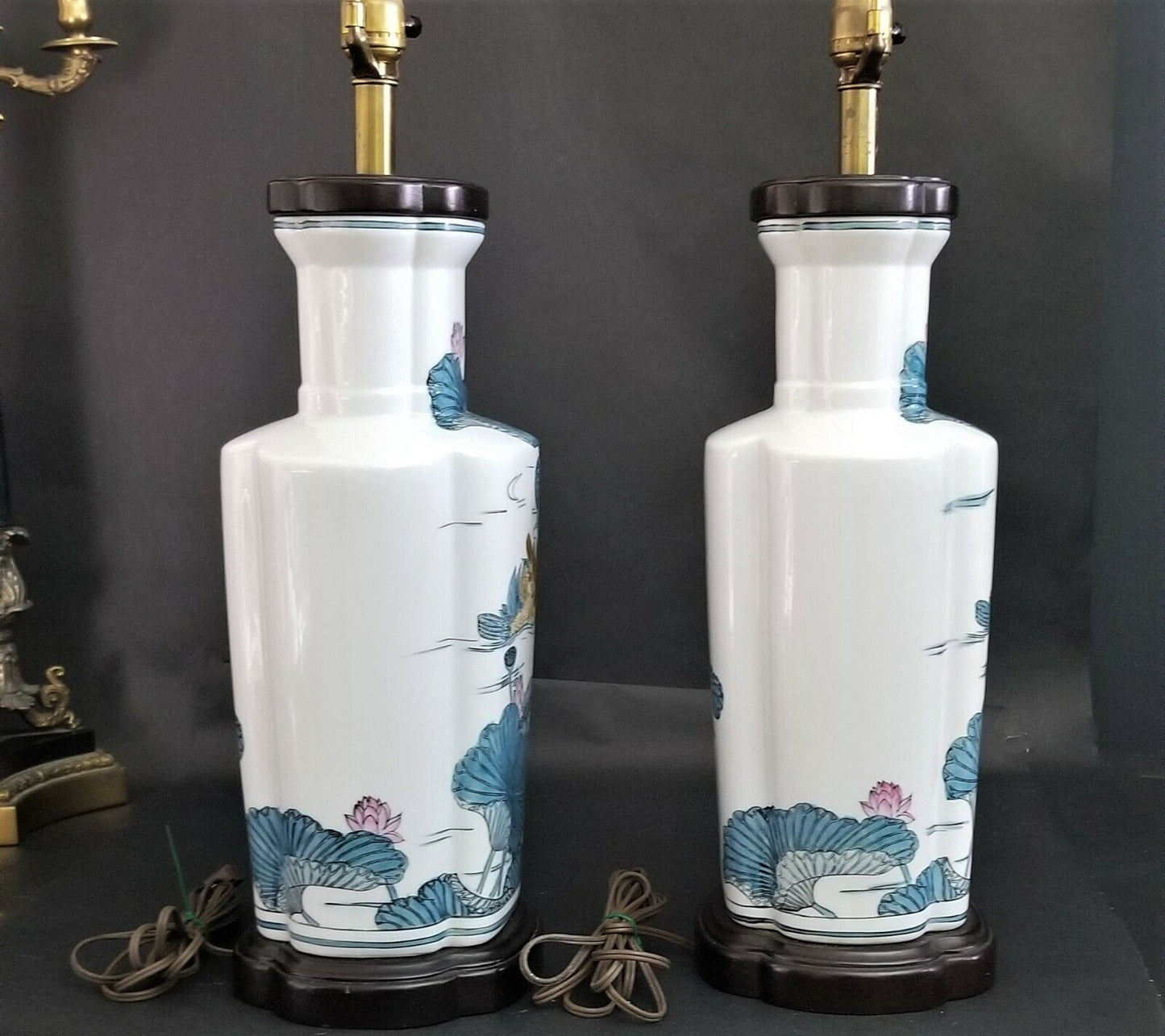 Vintage KNOB CREEK Asian Chinoiserie Porcelain Table Lamps - A Pair