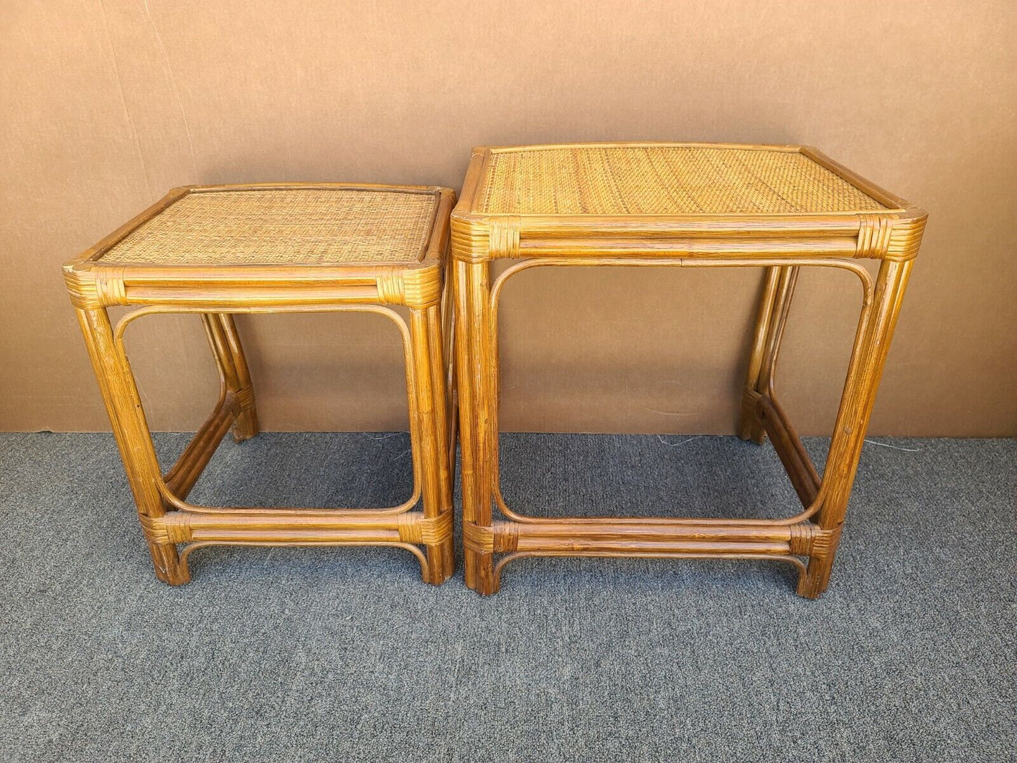 Vintage French Country Bamboo Wicker Rattan Nesting Tables