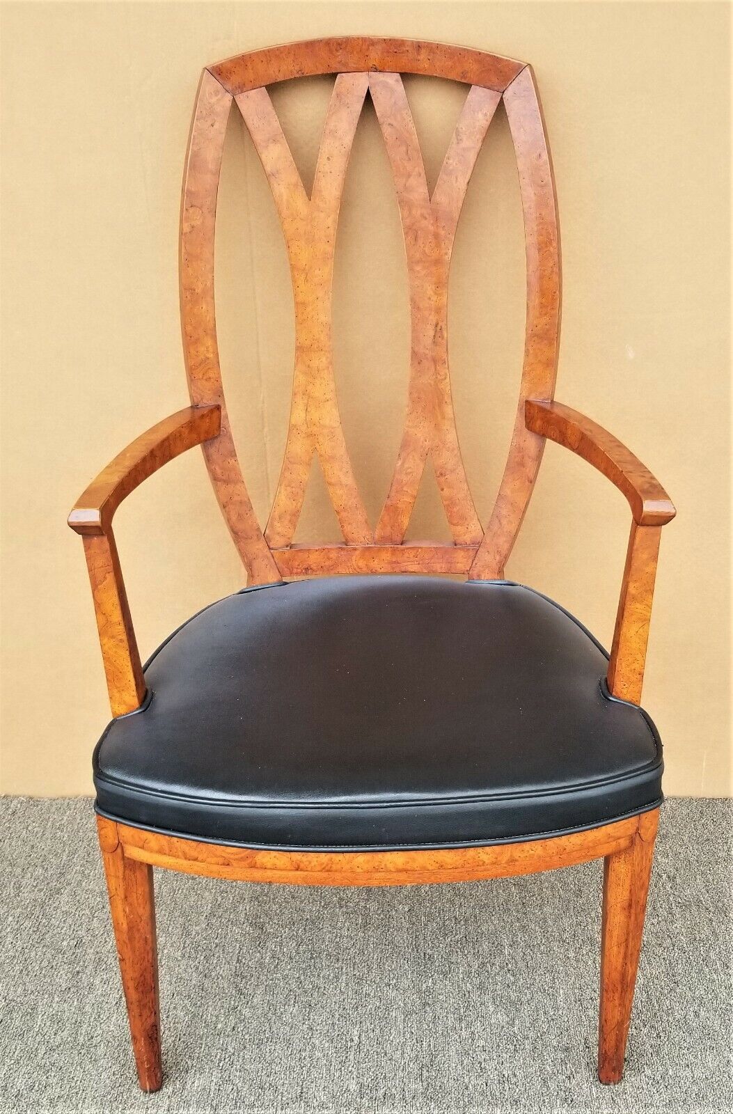Vintage Henredon Burl Wood Pretzel Back Armchair Dining Desk Chair