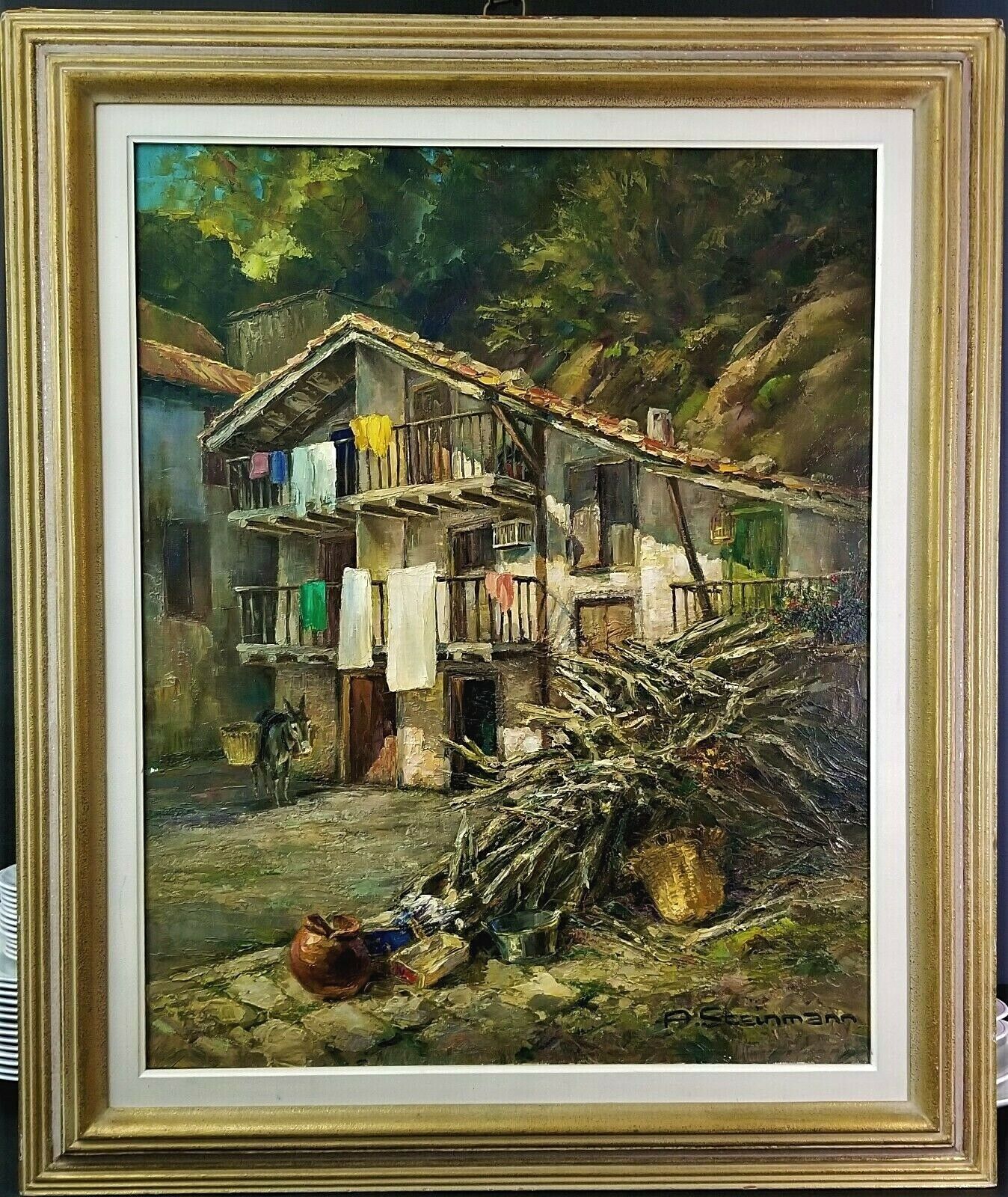 1965 Original Signed ALBERT STEINMANN Basque Spain Countryside Oil Painting
