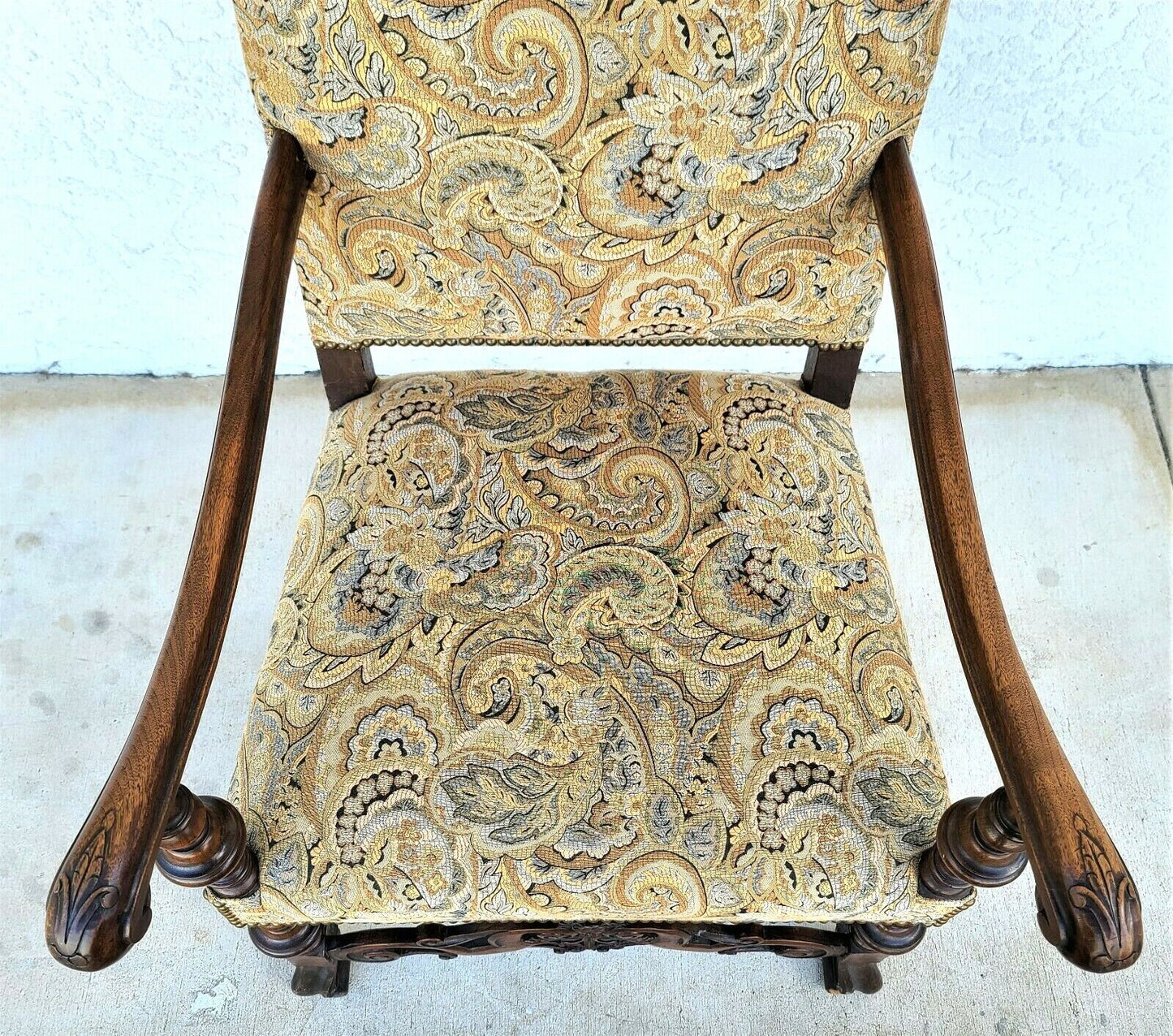 Antique Italian Renaissance Revival Style Carved Walnut Throne Chair Circa 1900