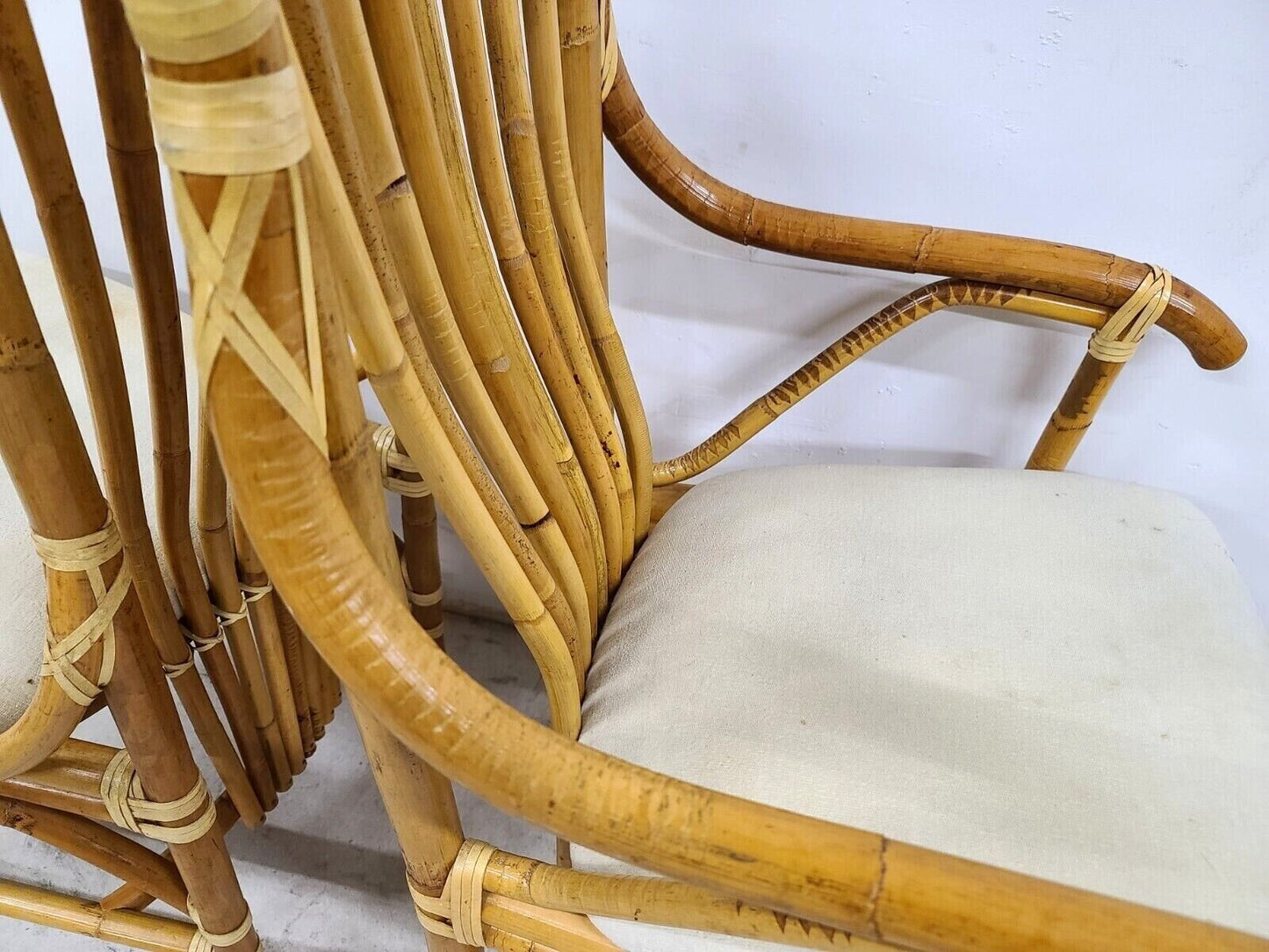 Vintage 1970s Bamboo Rattan Chairs - Set of 4