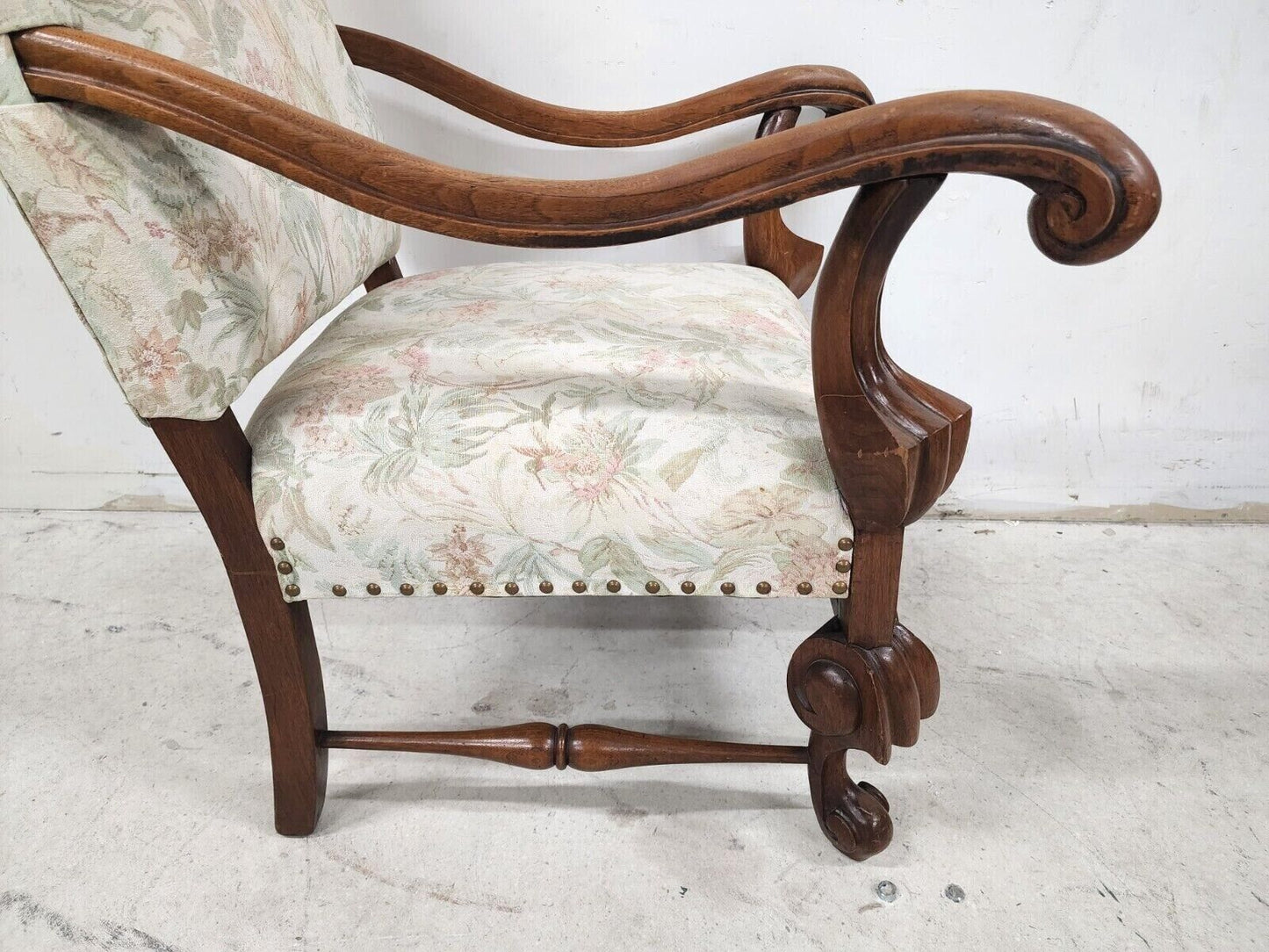 1800s French Louis XIII Walnut Throne Armchair