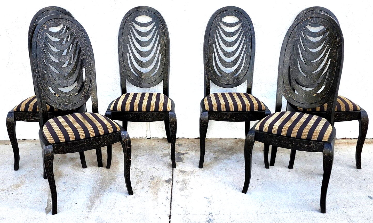 Set of 6 Draped Back Solid Wood Dining Chairs