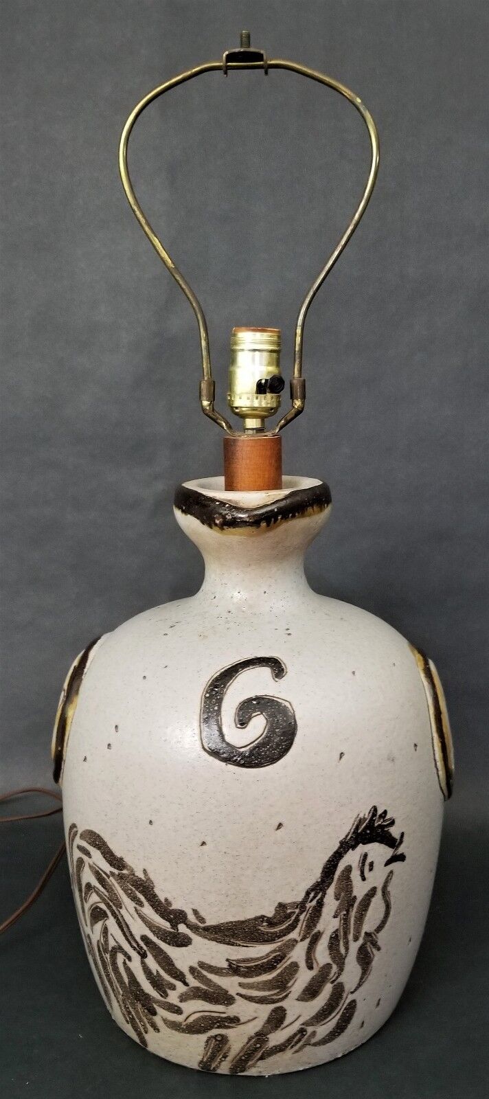 Vtg Ceramic Jug New Jersey Chicken LIBERTY FOREVER 1809 Folk Art Table Lamp