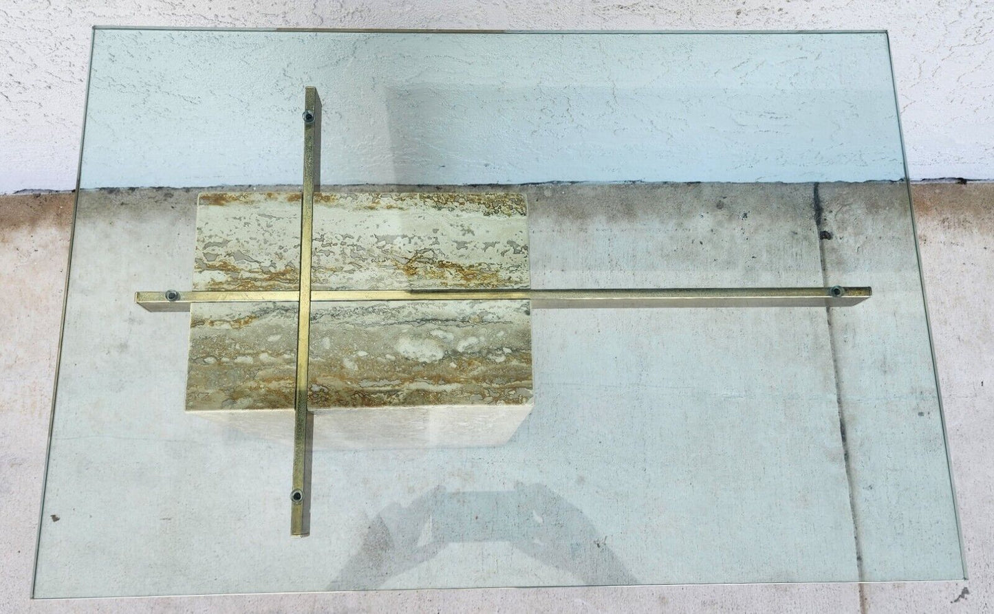 Travertine Side Table Marble Glass by ARTEDI 1970s
