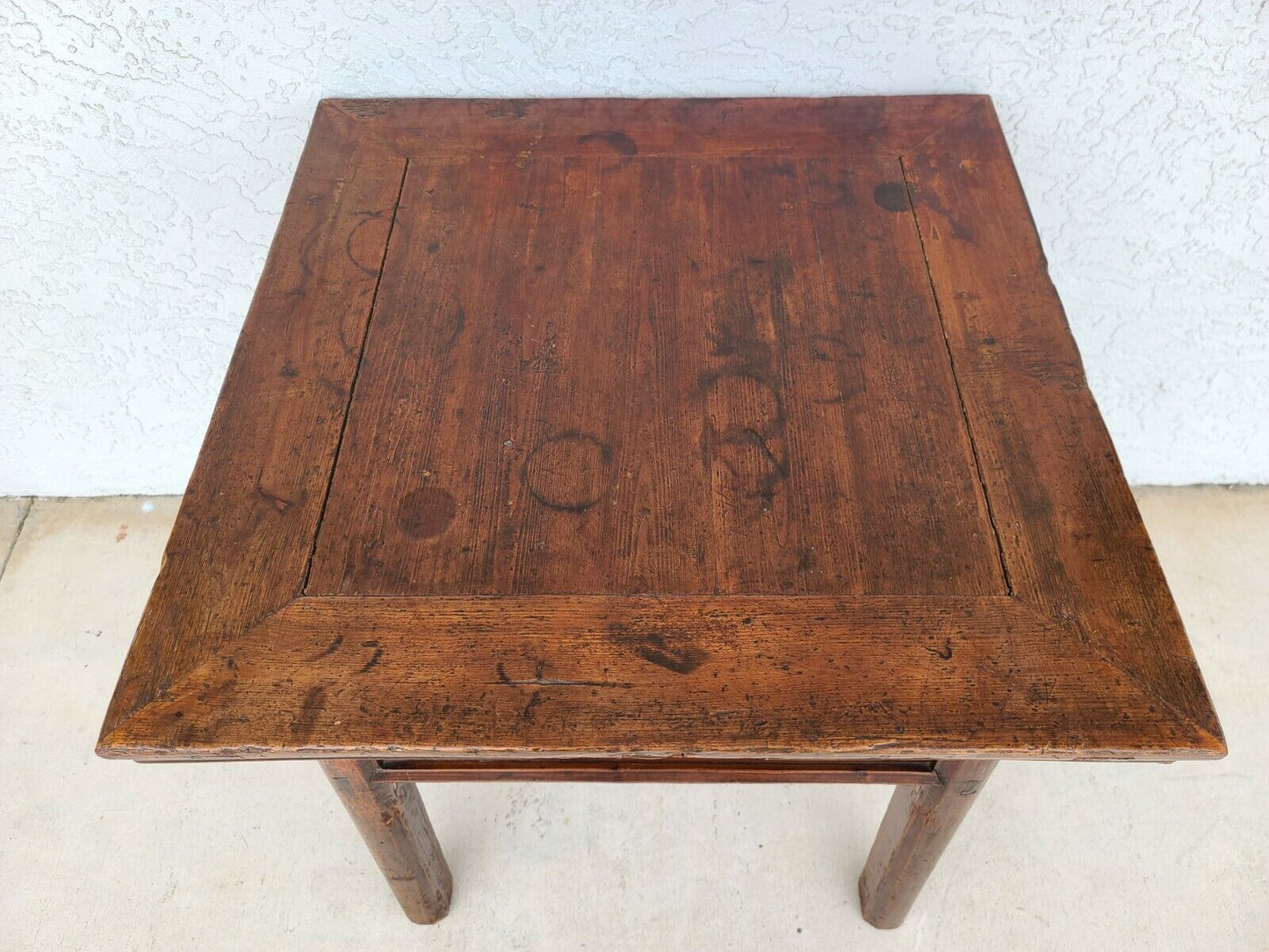 Antique Solid Wood Asian Chinoiserie 2 Drawer Side Occasional Lamp Table