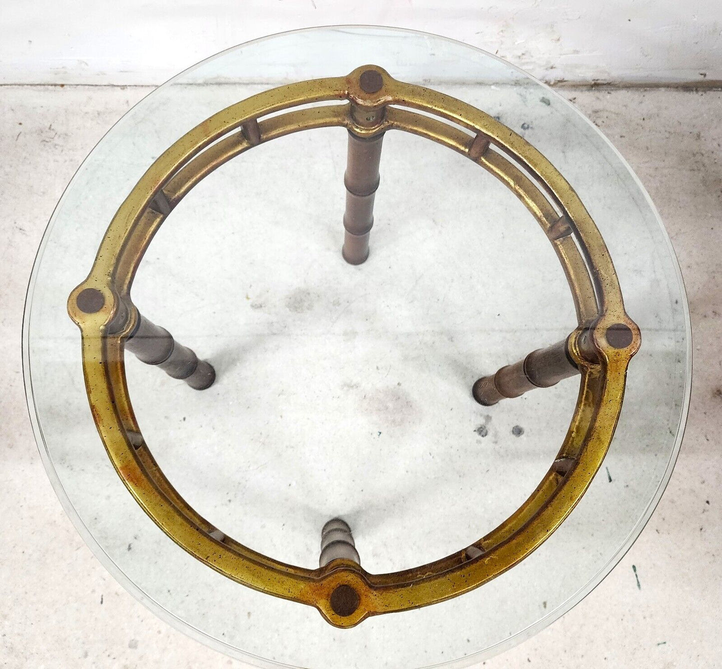 Bamboo Side Table Vintage Gilt Metal Wood Glass