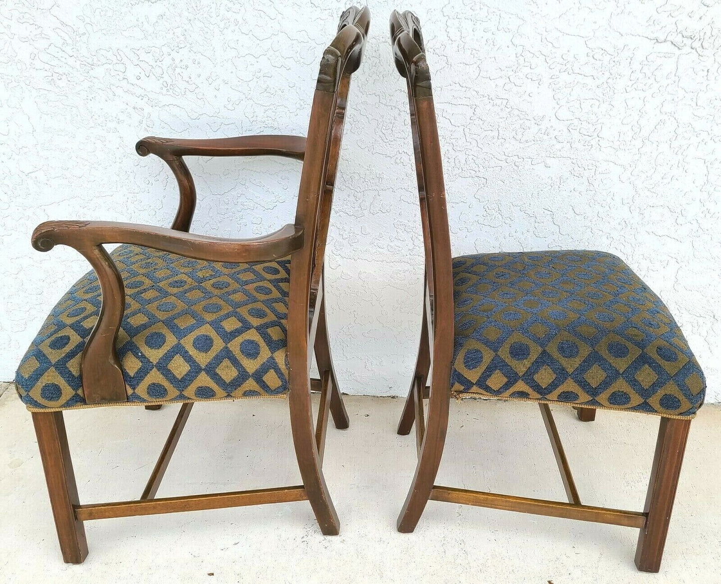 Vintage Chippendale Mahogany Dining Chairs w Carved Tassels & Drapery - Set of 6