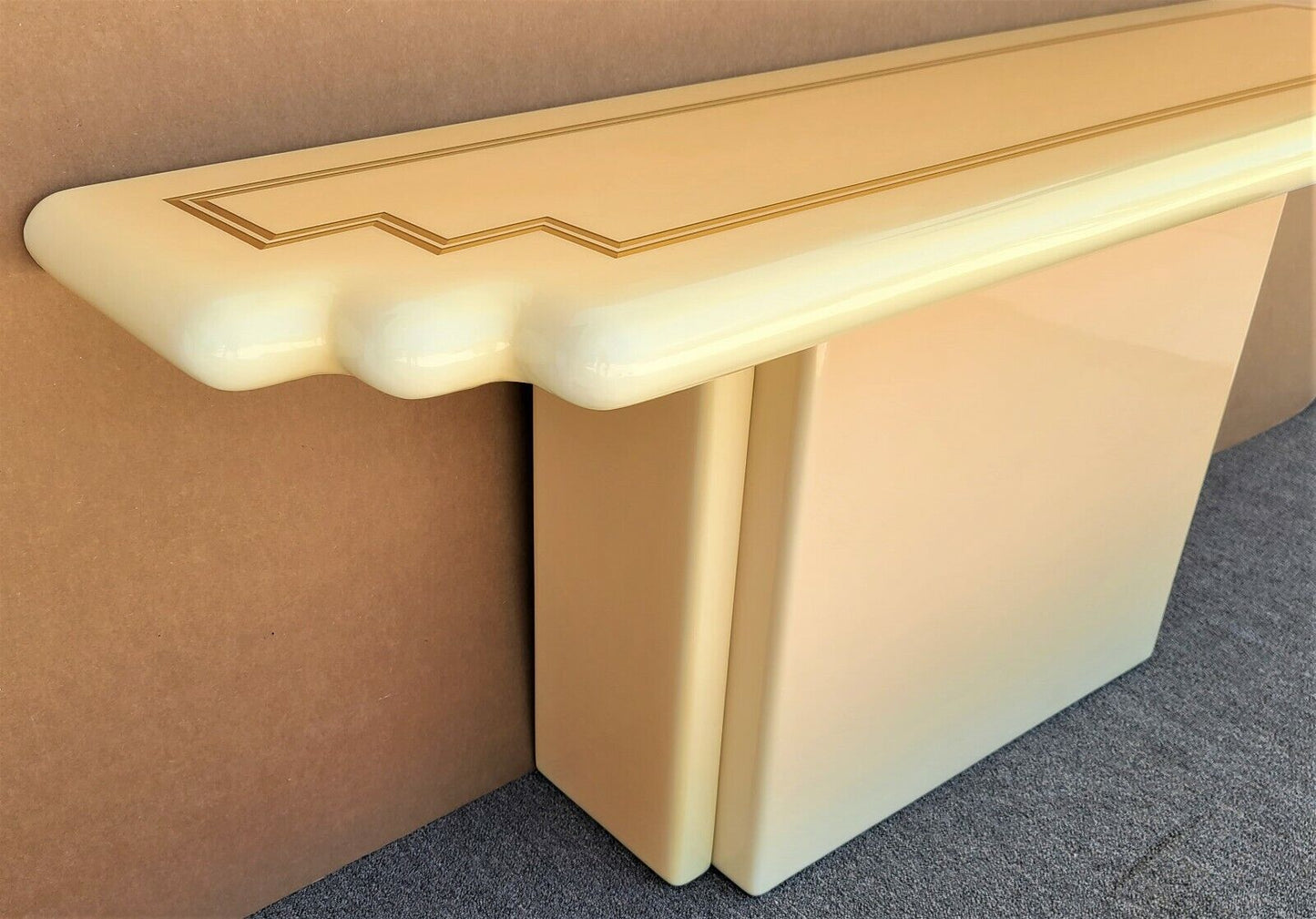 Vintage Art Deco Regency Lacquered Solid Resin Console Sofa Table 64"
