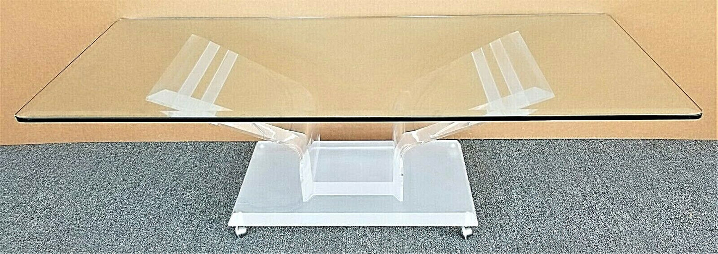 54" MCM Vintage Rolling Butterfly Lucite and Glass Center Cocktail Coffee Table