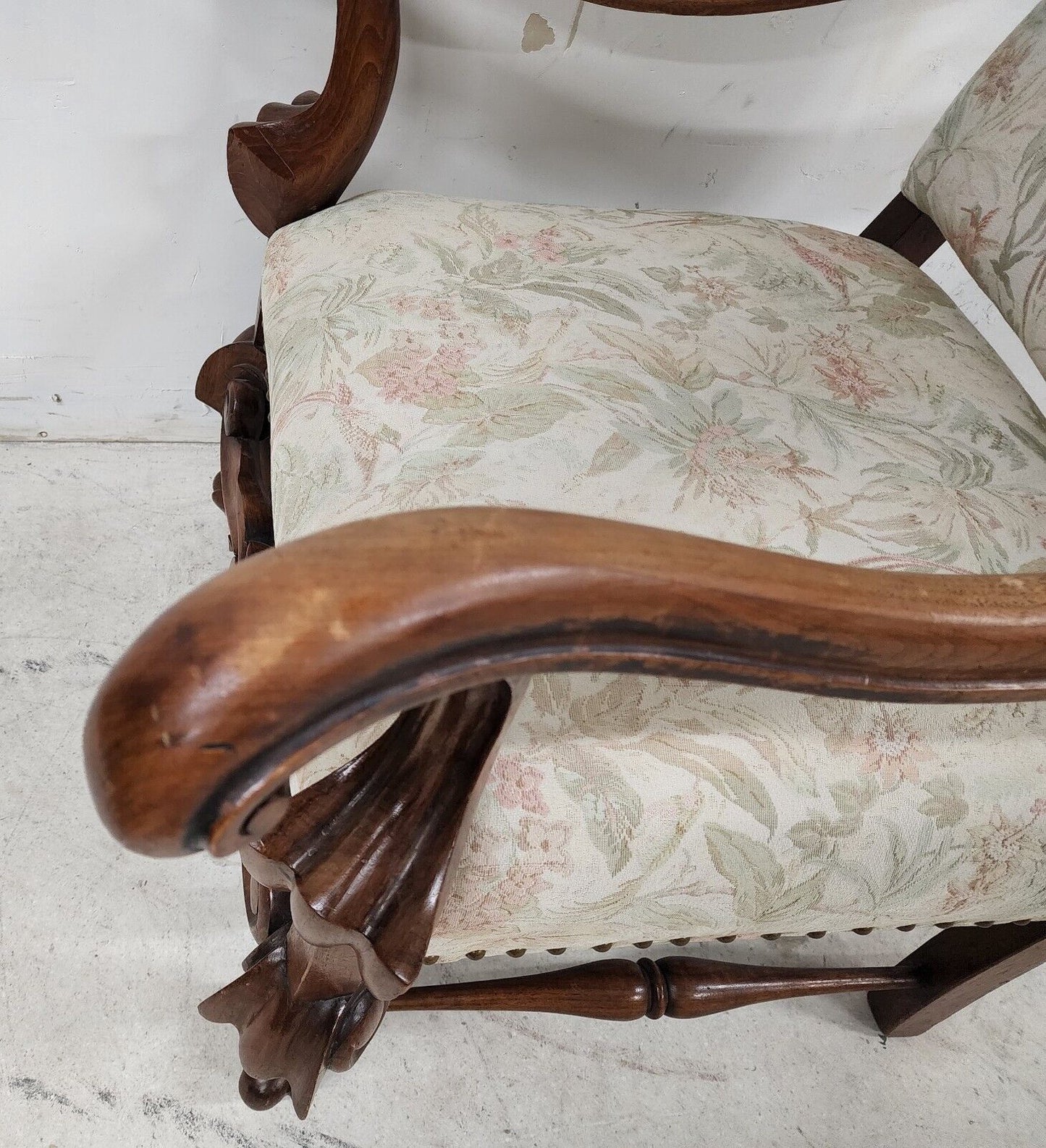 1800s French Louis XIII Walnut Throne Armchair