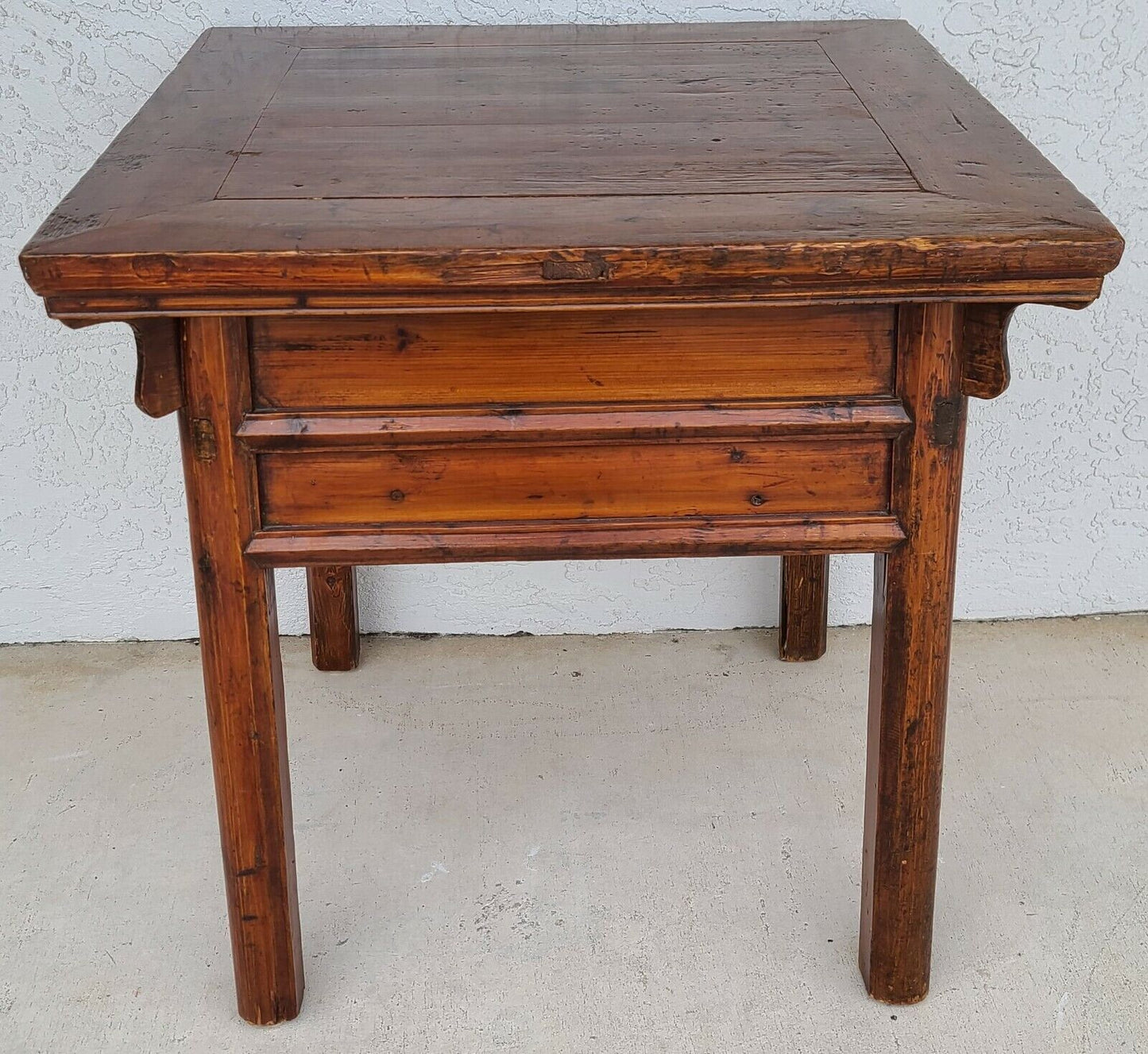 Antique Solid Wood Asian Chinoiserie 2 Drawer Side Occasional Lamp Table