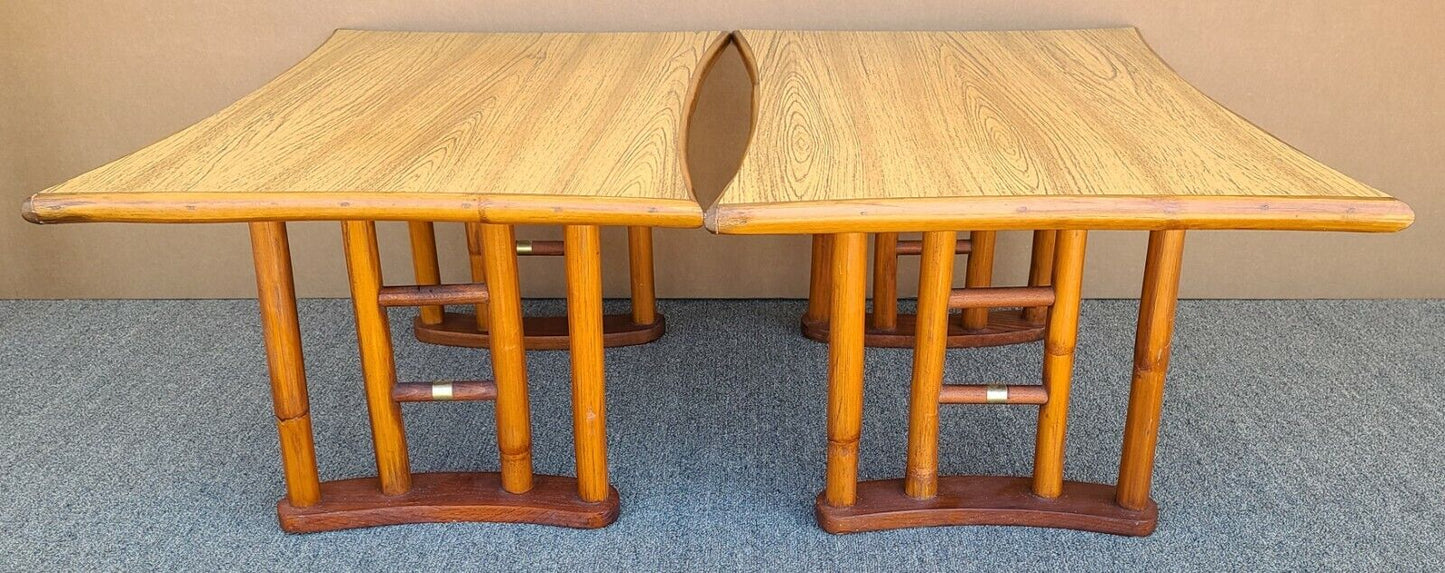Vintage Bamboo Boho Chic Chinoiserie Side End Tables - A Pair