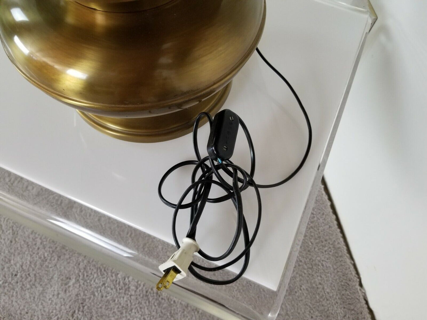 Huge 61" Vintage MCM Floor Lamp w Brass Wrapped Shade Mid Century Modern