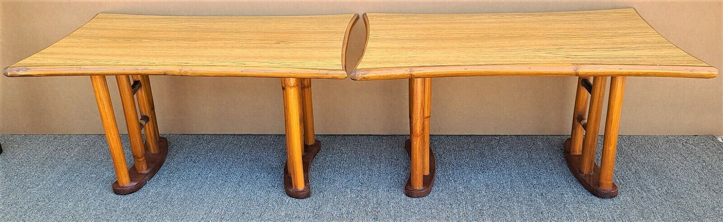 Vintage Bamboo Boho Chic Chinoiserie Side End Tables - A Pair