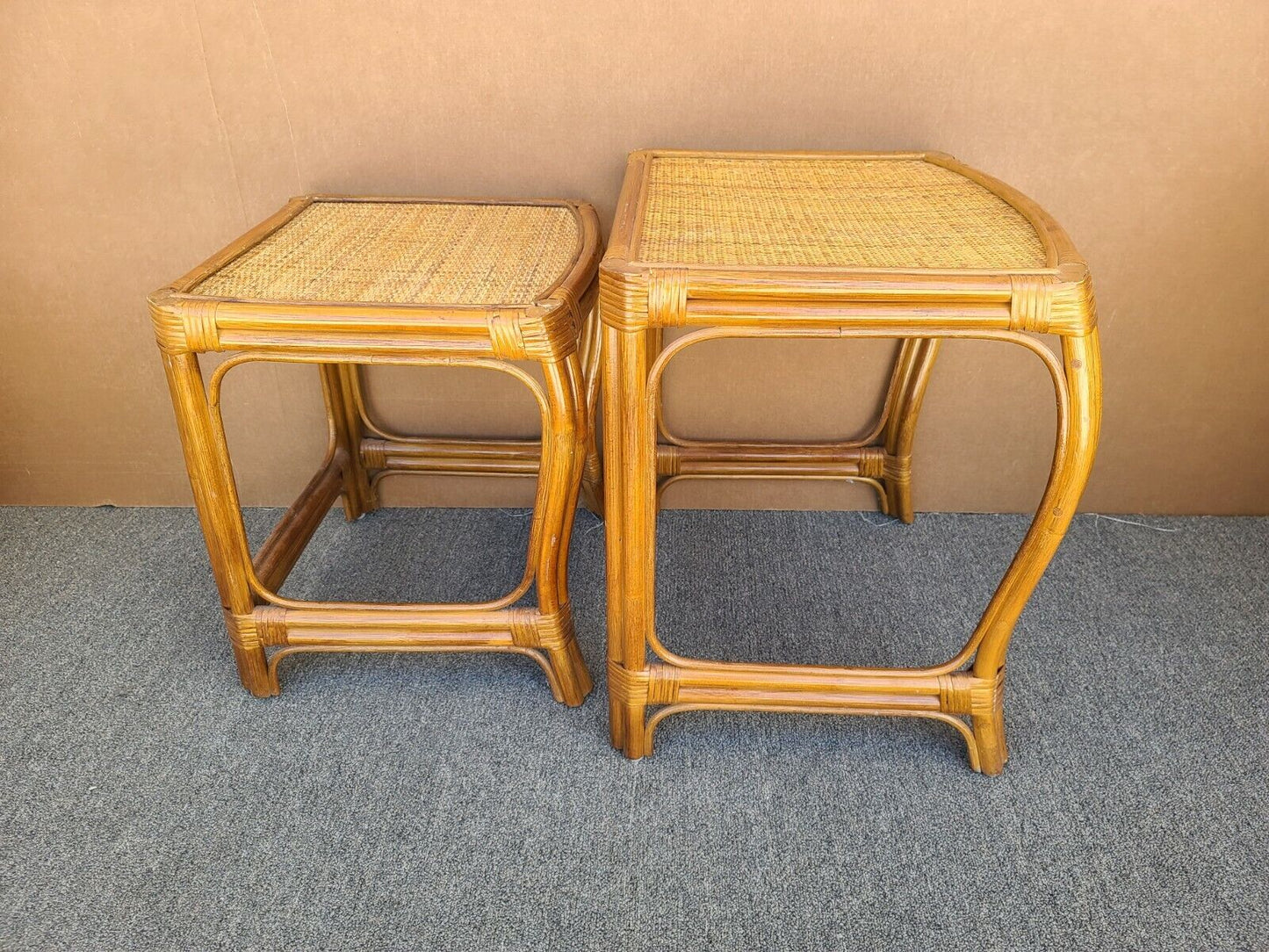 Vintage French Country Bamboo Wicker Rattan Nesting Tables